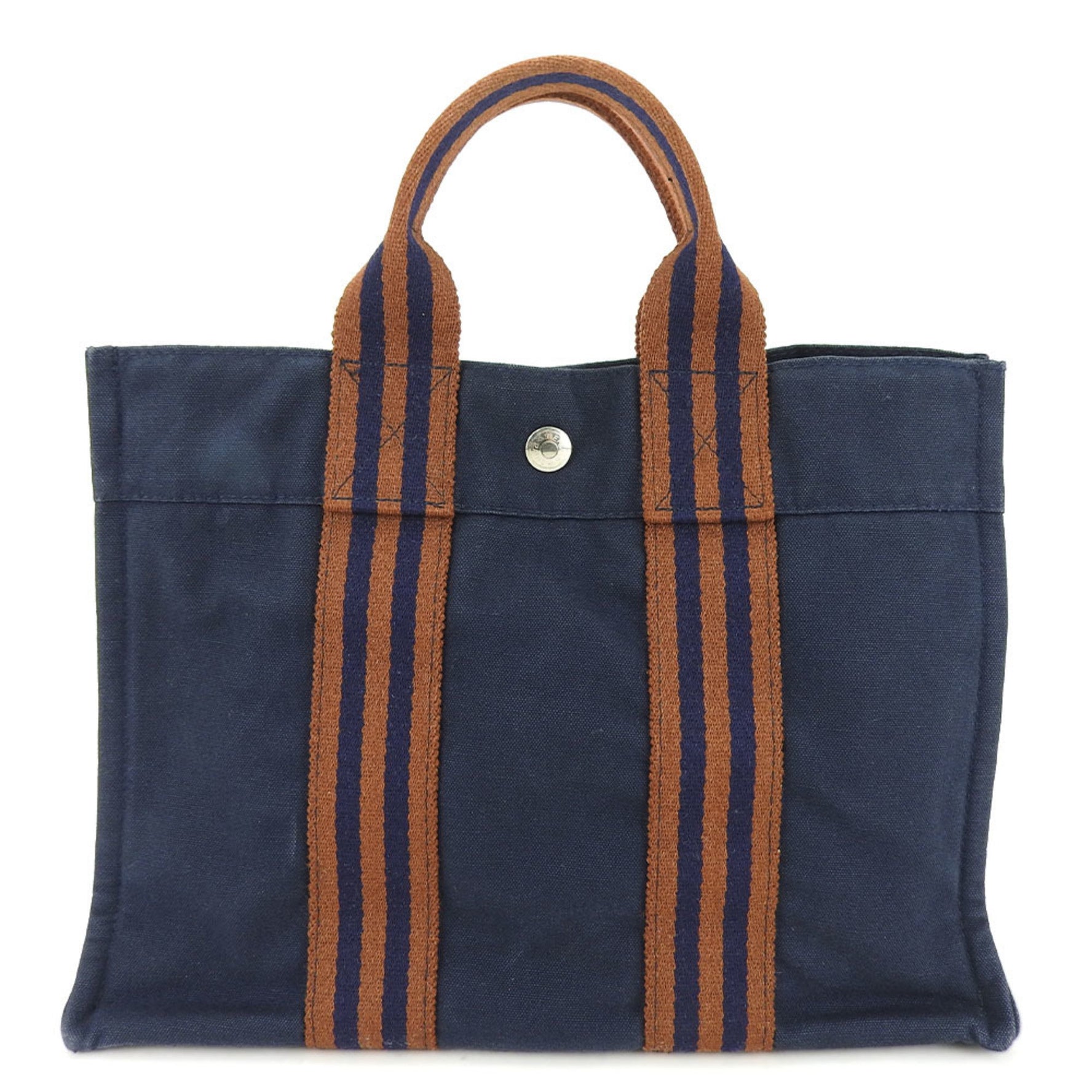 Hermes Tote Bag Foult PM Canvas Navy Brown Men's