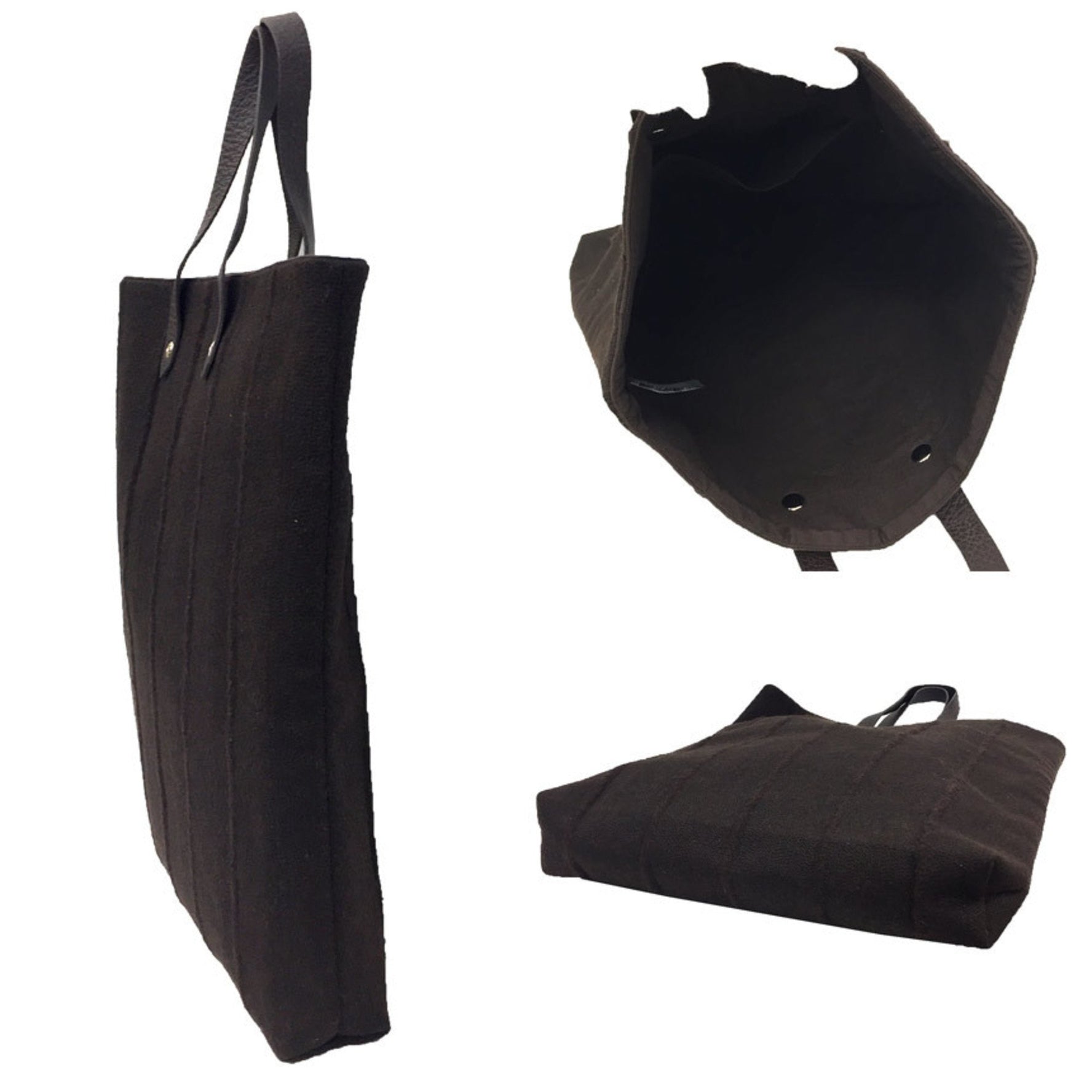 HERMES Amedaba GM tote bag hand dark brown wool