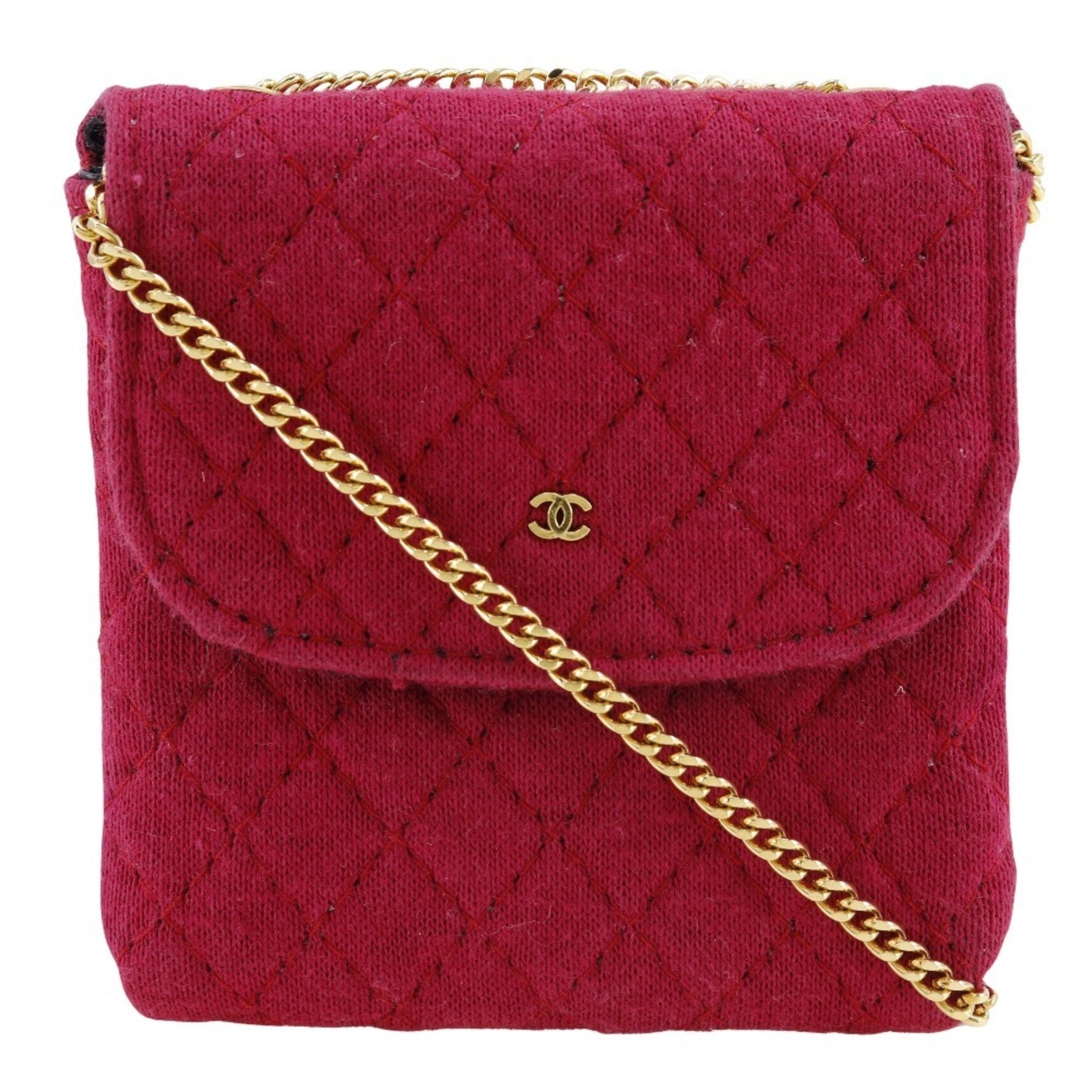 CHANEL Chain Pouch Shoulder Bag Micro Cotton Snap Button