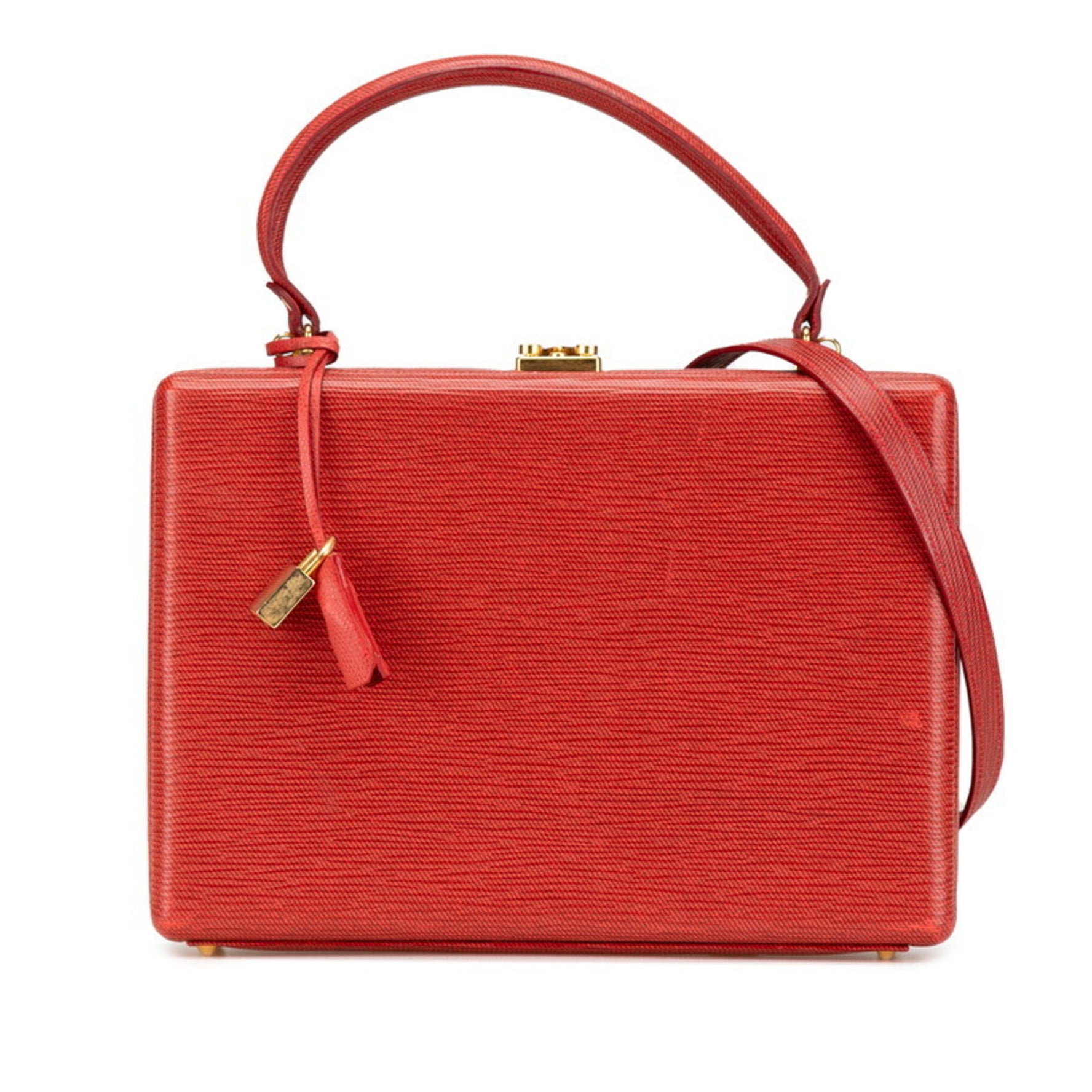FENDI Mini Trunk Attache Case Shoulder Bag Red Leather