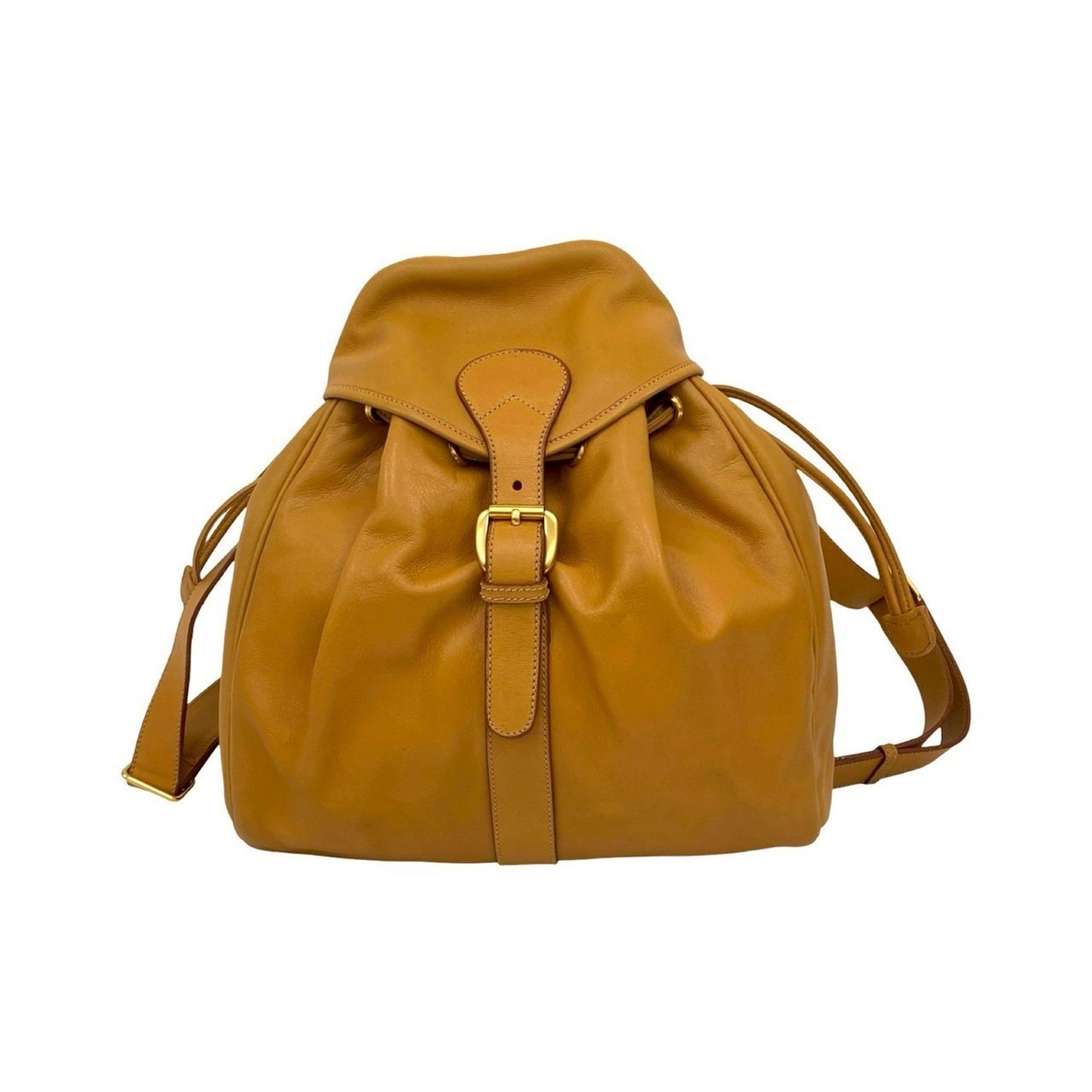 GUCCI Old Vintage Leather Drawstring Backpack/Daypack in Camel and