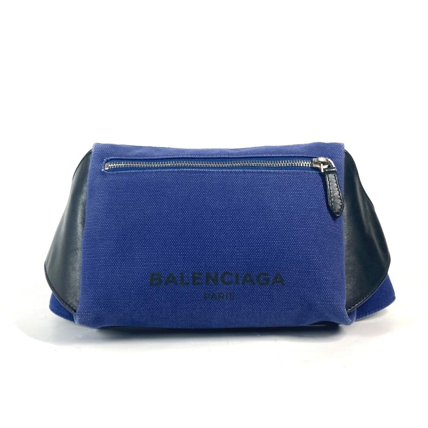 BALENCIAGA Logo Bag Belt Waist Pouch Body Leather Canvas Blue
