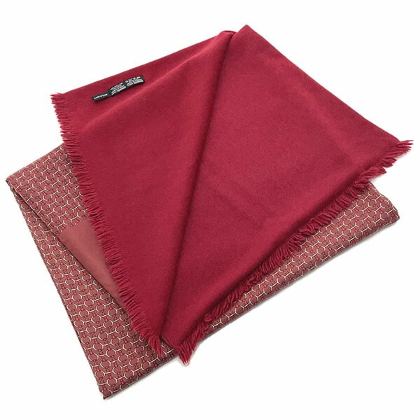 Hermes Stole Reversible Scarf Silk Angora Wine Red HELMES Belt Pattern Nausicaa Metal Fittings Shawl