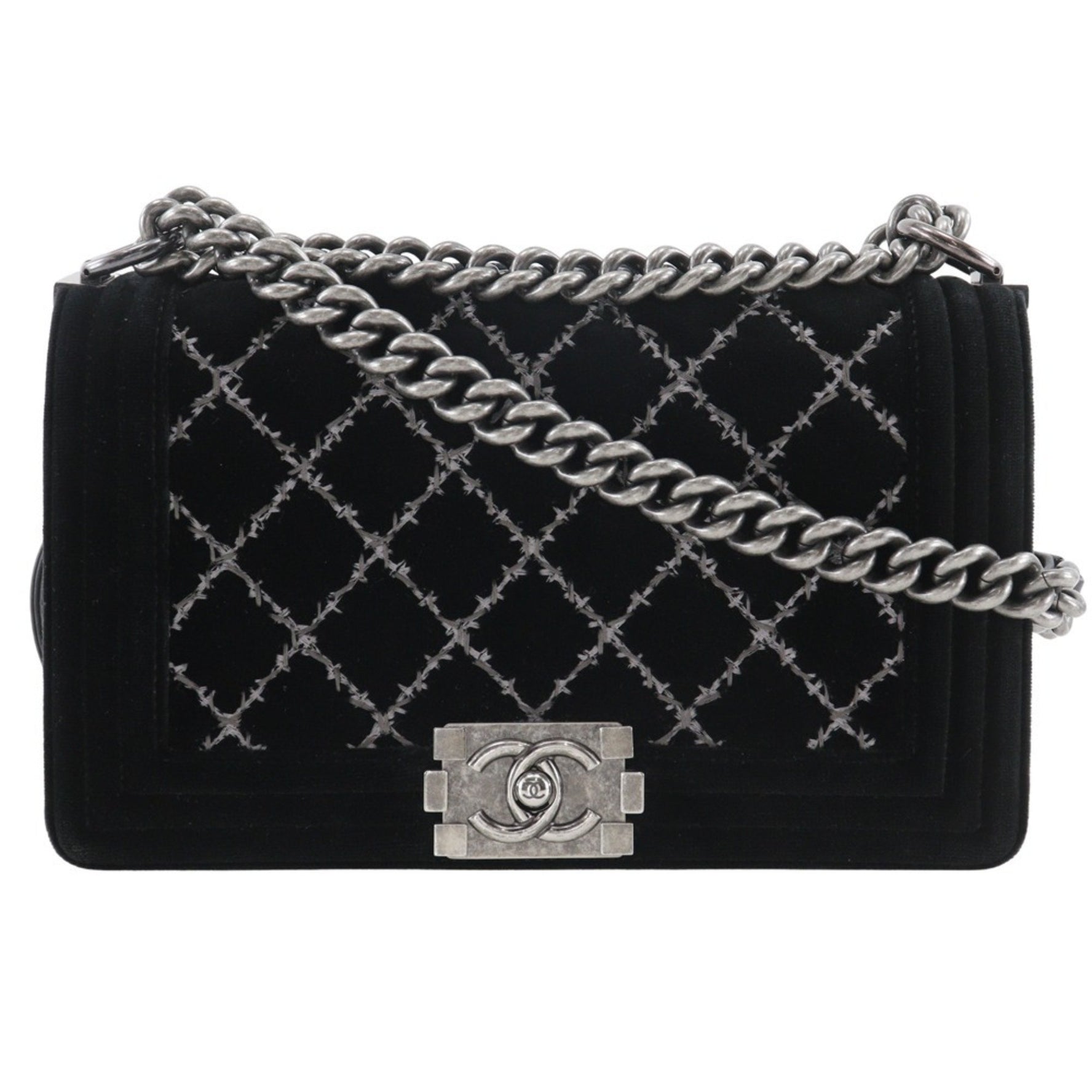 CHANEL Boy 25 Shoulder Bag Chain Matelasse Stitch Velour x Leather 2014 Flap