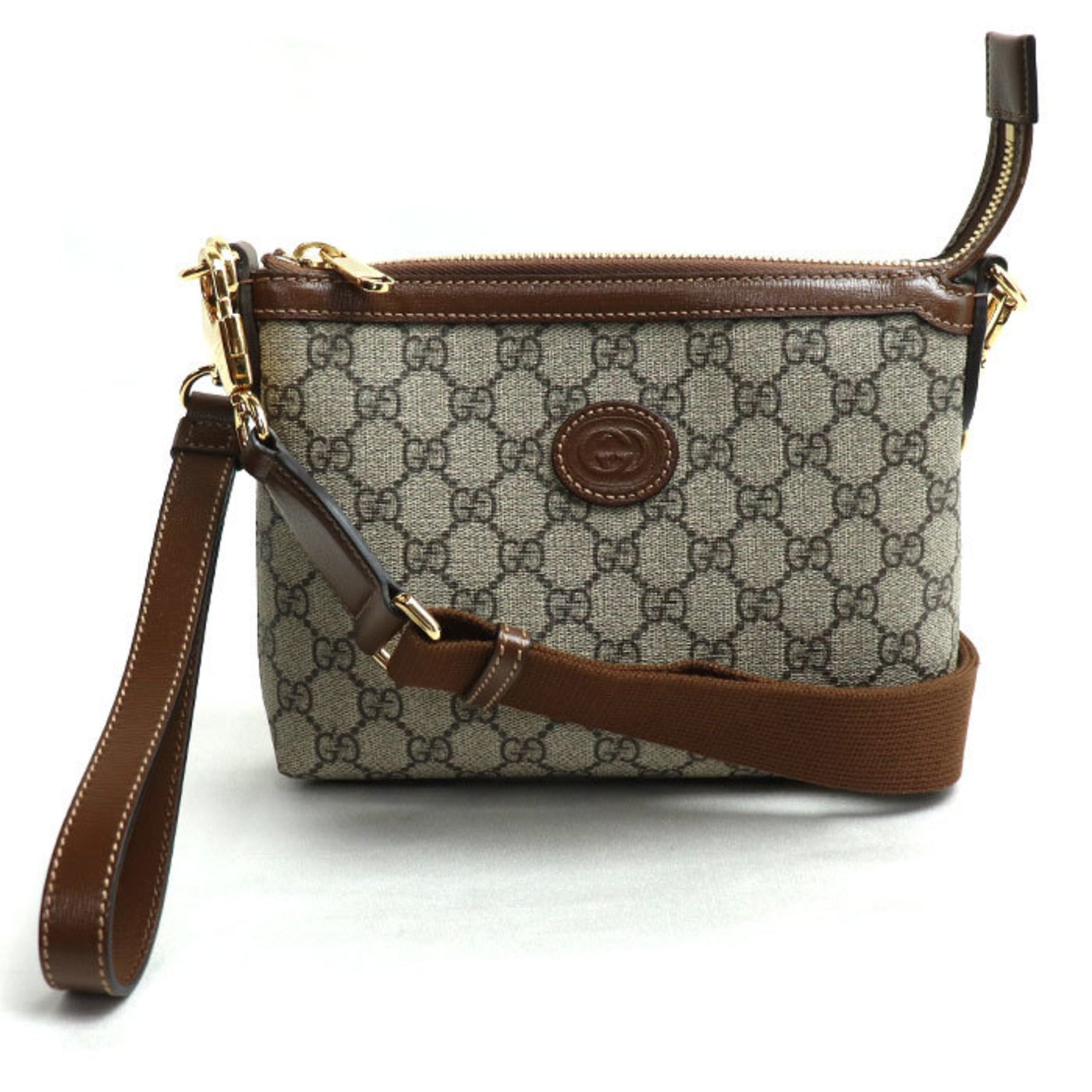 GUCCI GG Supreme Shoulder Bag Beige & Ebony Brown 8563