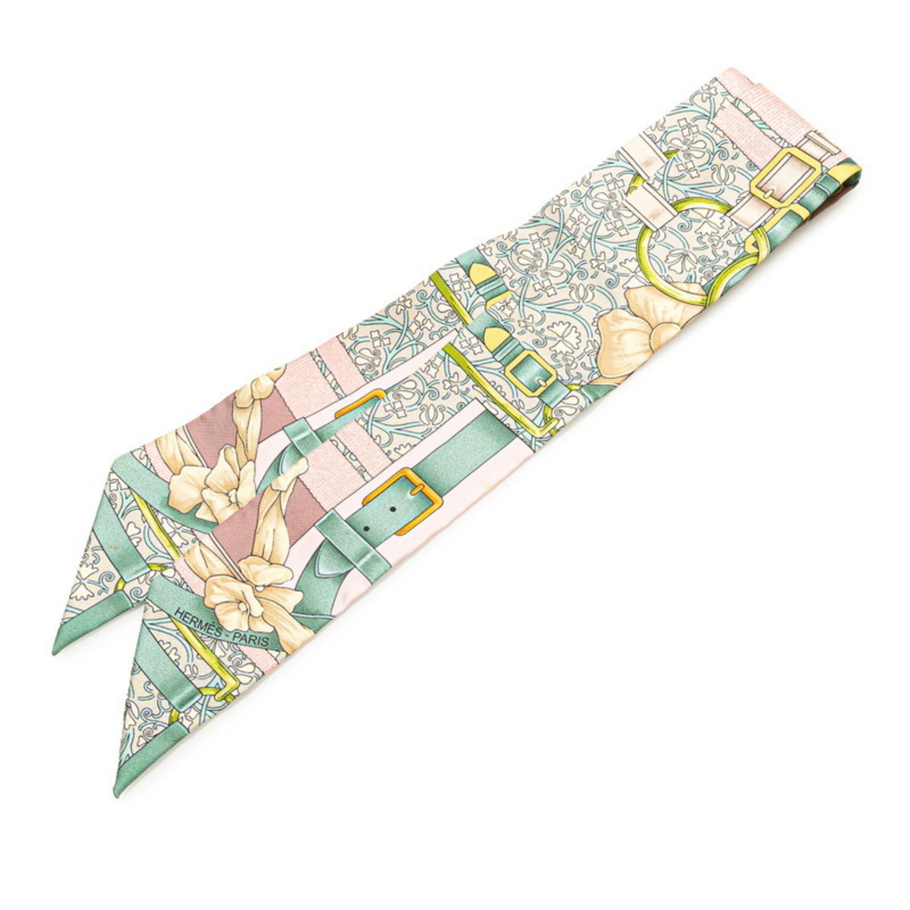 Hermès Twilly GRAND MANAGE Scarf, Light Pink Multicolor Silk, HERMES