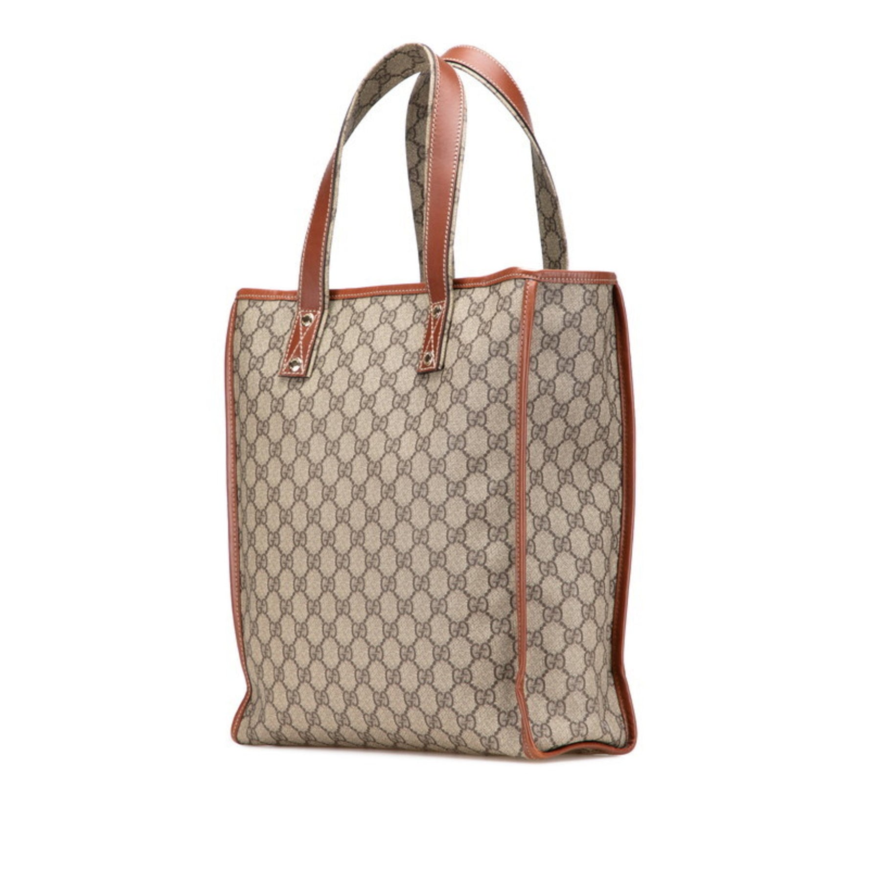 Gucci GG Supreme Old Tote Bag Beige Brown Leather