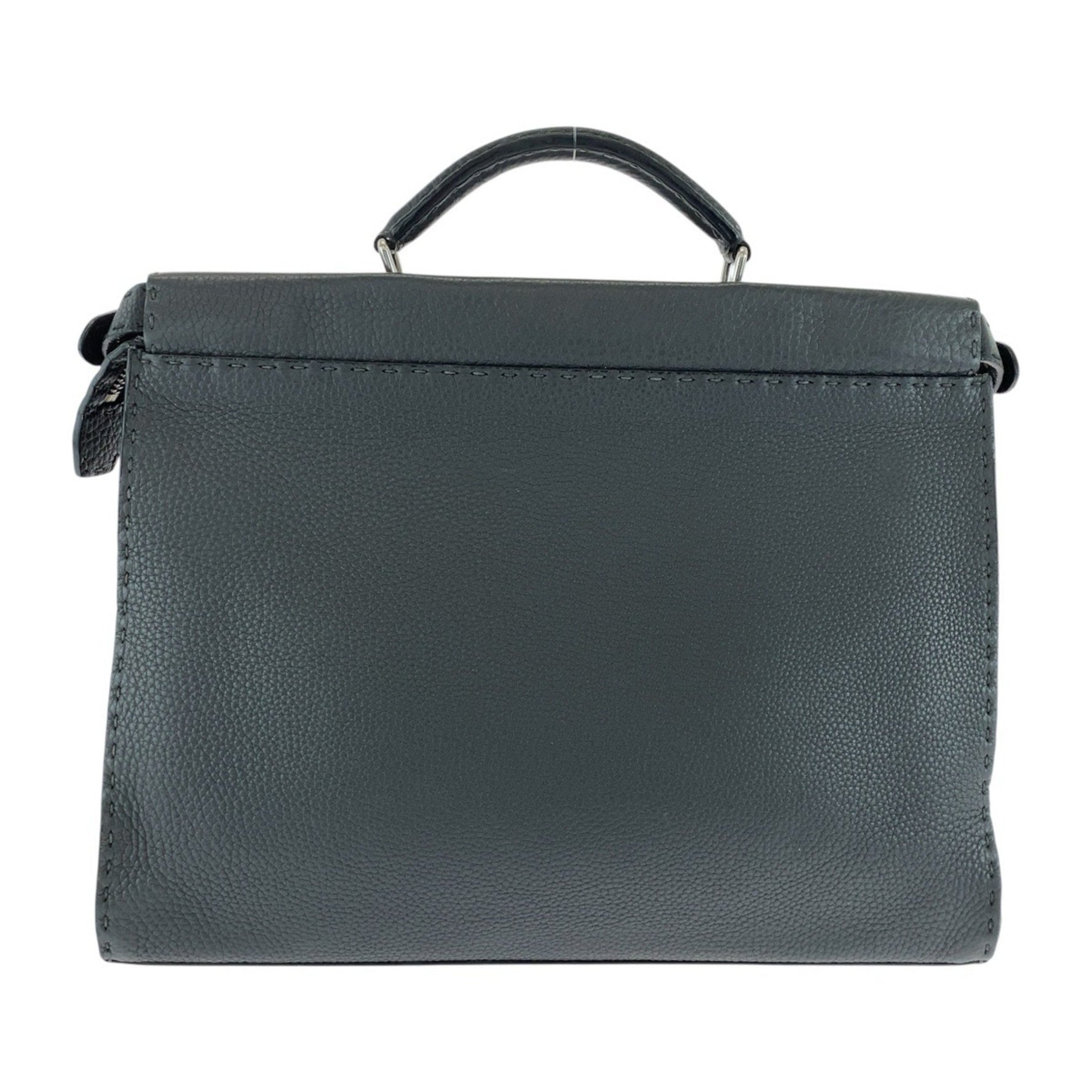 FENDI Selleria Peekaboo Grey Silver Hardware Leather Business Bag Briefcase