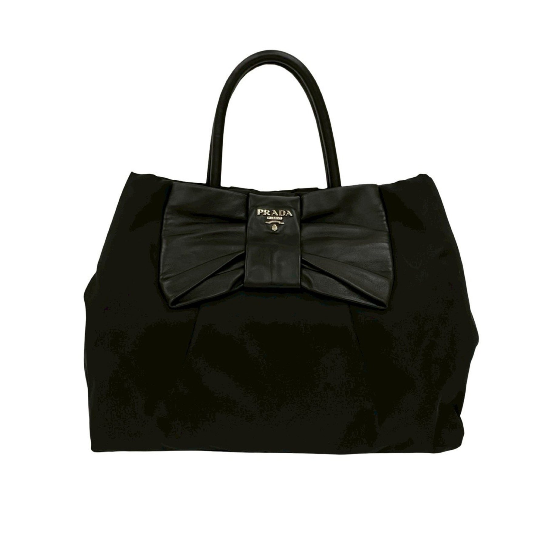 PRADA logo, metal hardware, ribbon motif, nylon and leather handbag, mini tote bag, 421-5