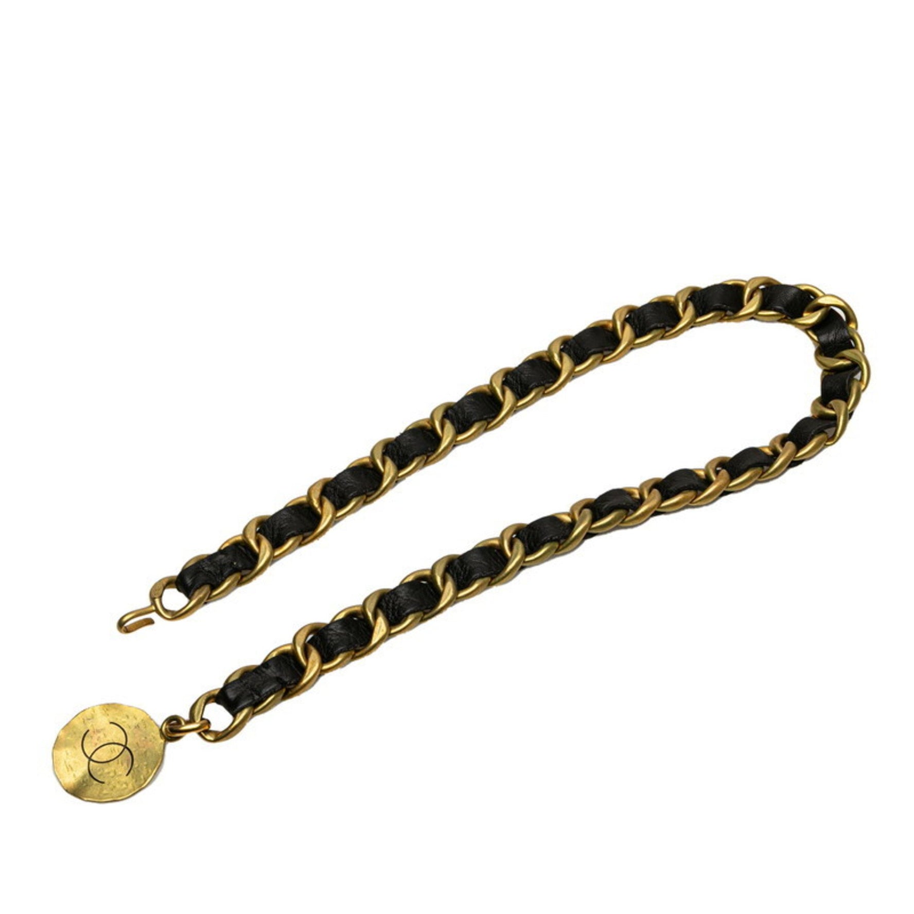 Chanel Coco Mark Belt, Gold and Black Plated Leather
