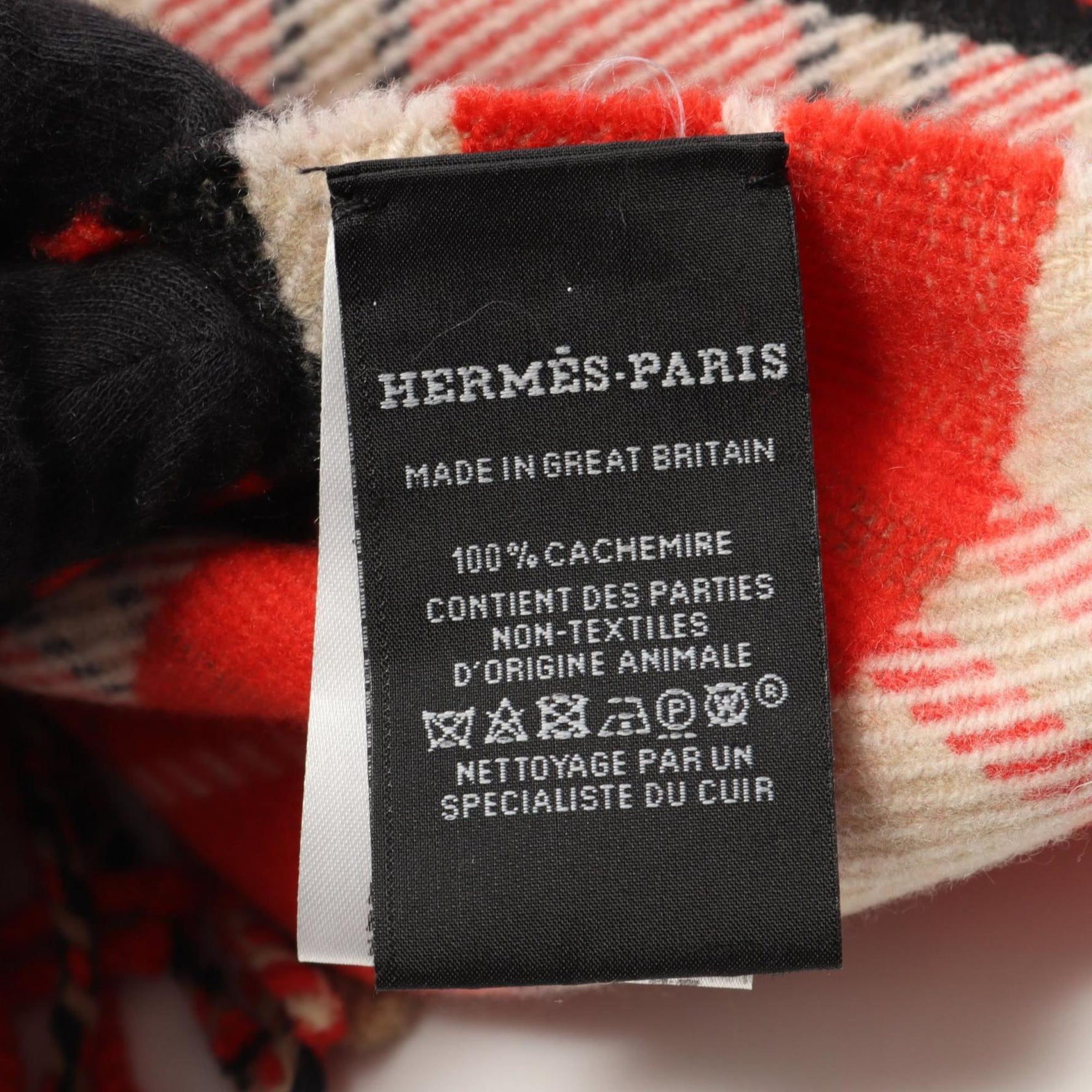 Hermes Hermès 4112 Check Pattern Cashmere Shawl Beige, Red, and Black