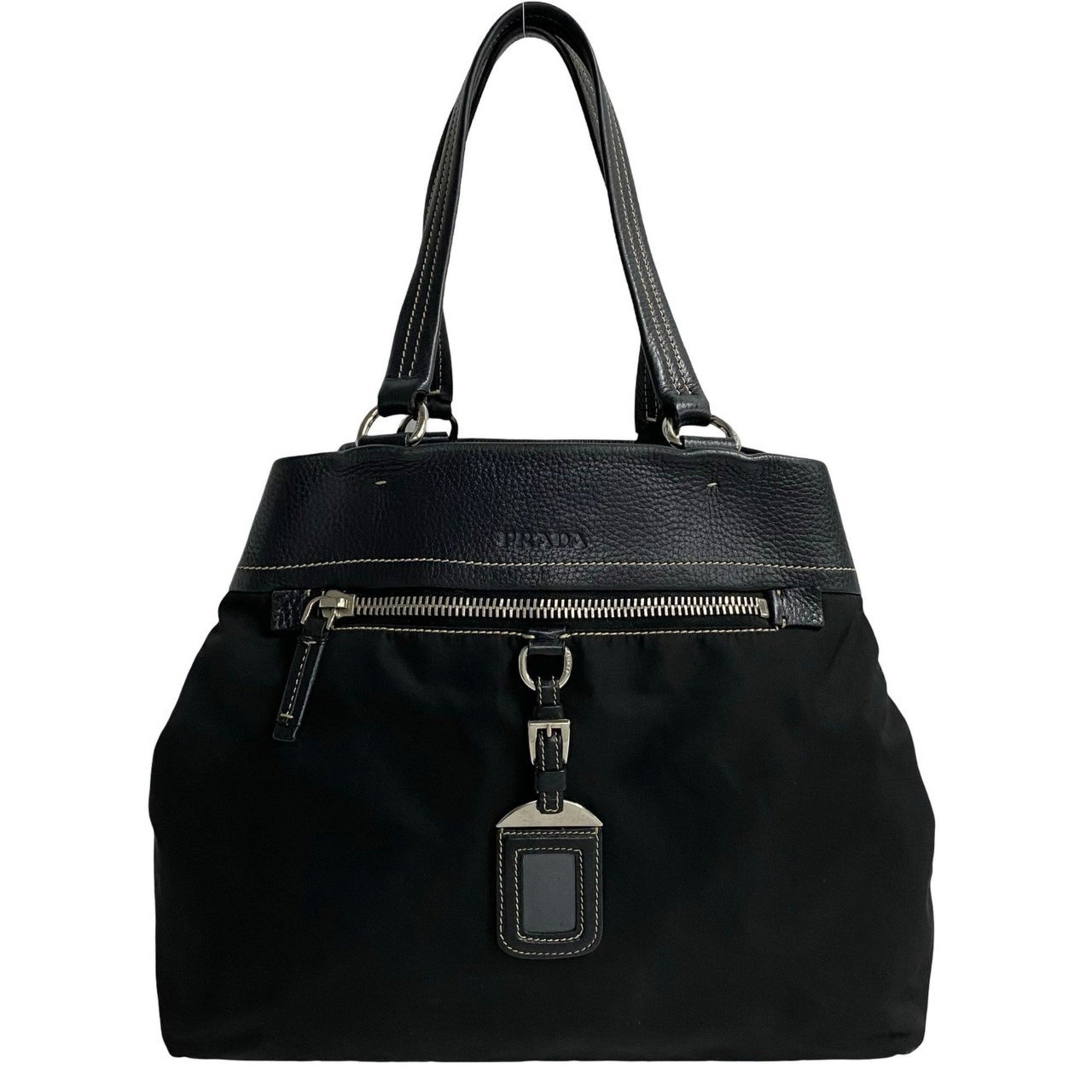 PRADA logo hardware leather genuine mini tote bag handbag semi-shoulder