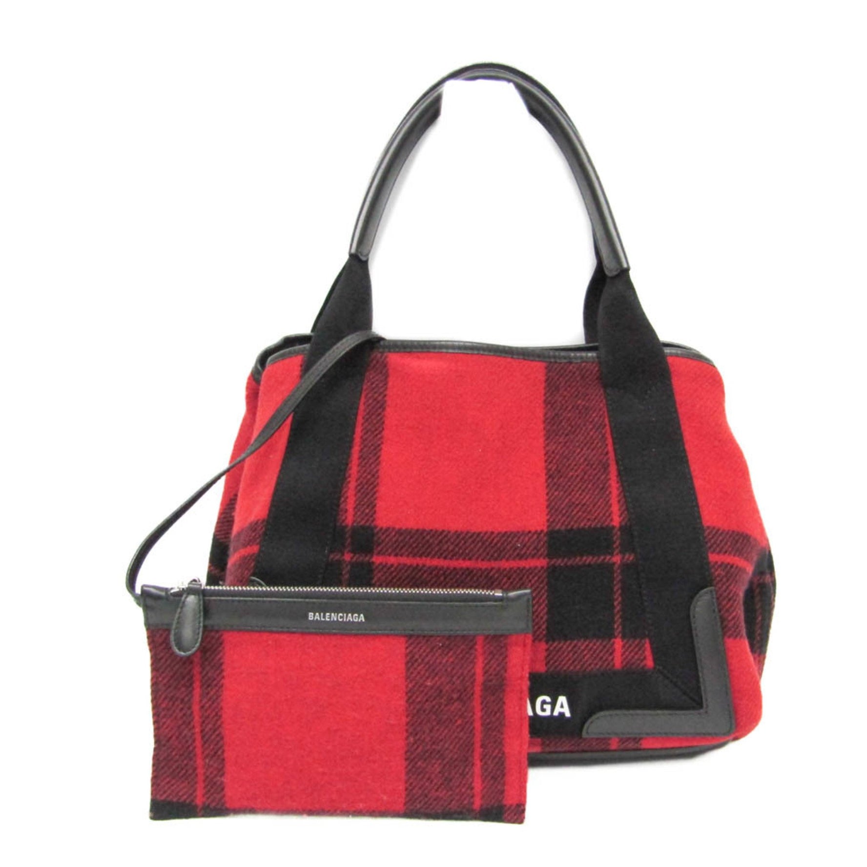 Balenciaga Navy Cabas S Wool Felt,Leather Handbag Black,Red Color