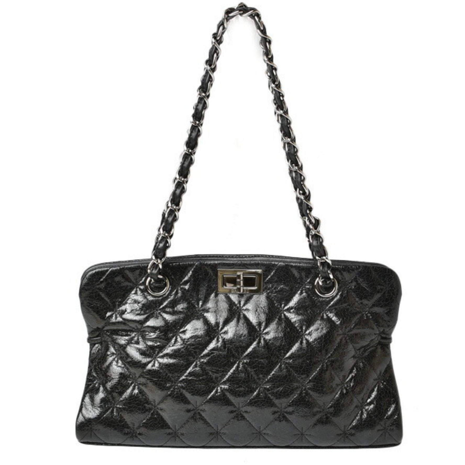 CHANEL tote bag chain patent leather quilted stitch