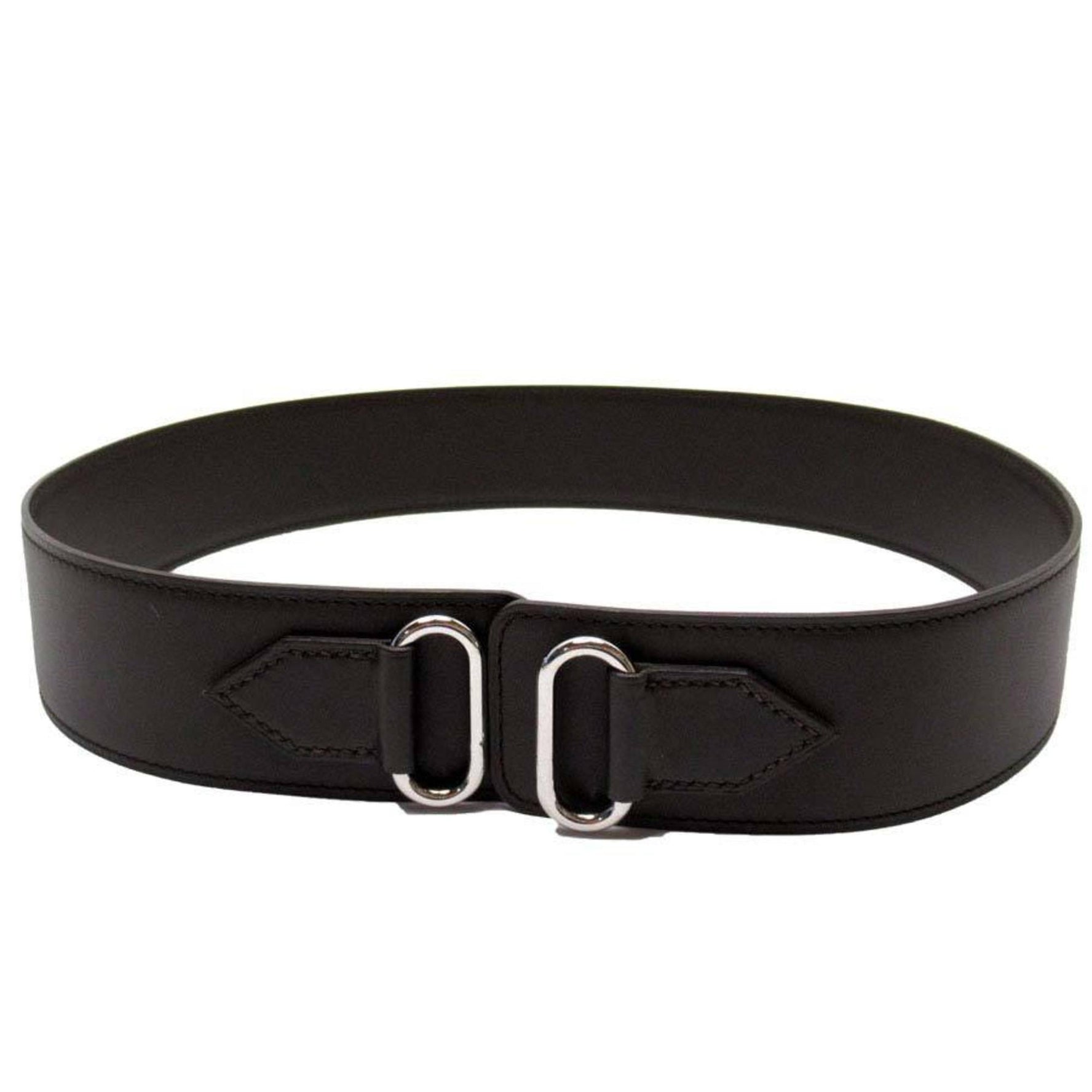 Hermes belt dark brown silver leather