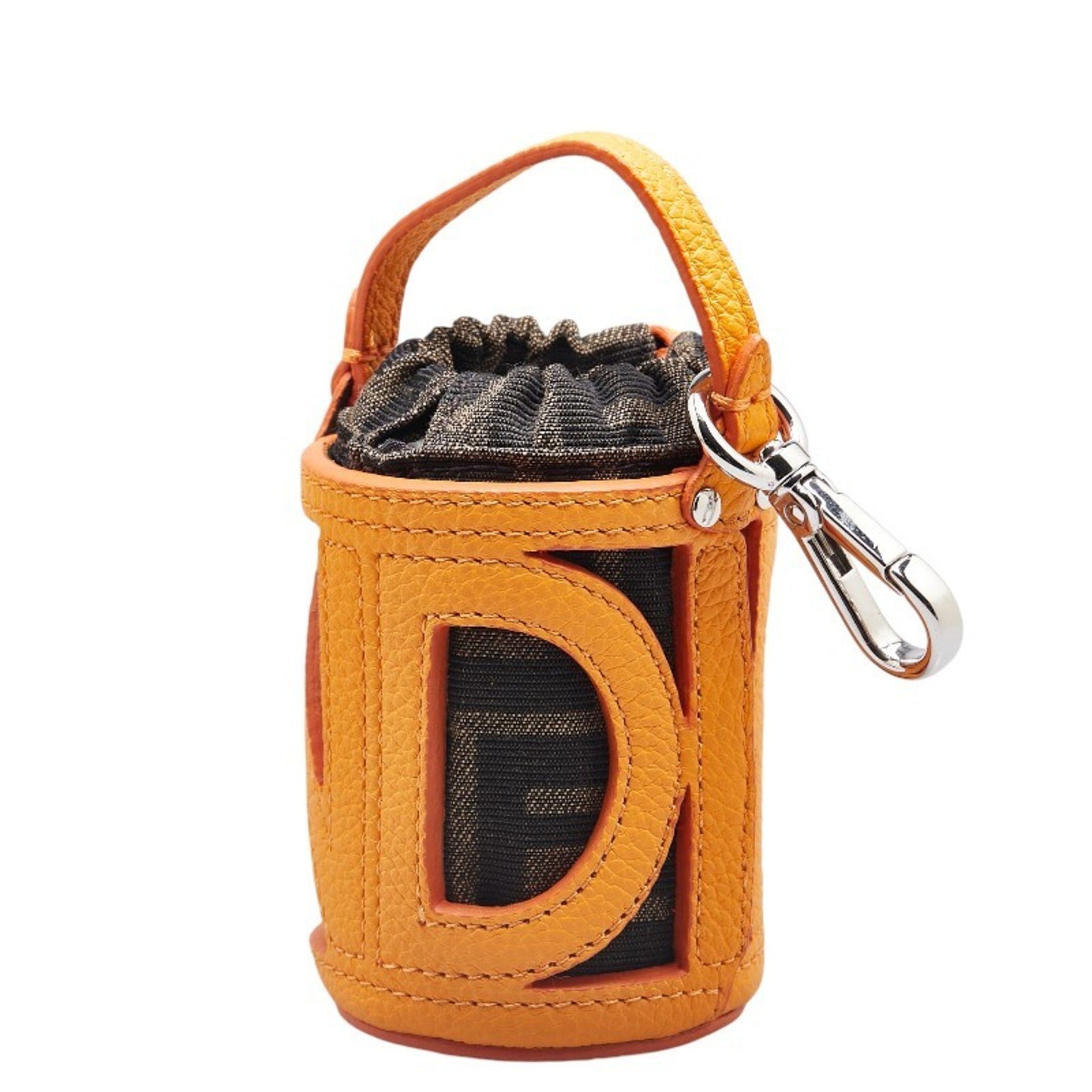 Fendi Zucca Bucket Charm Orange Brown Leather Canvas
