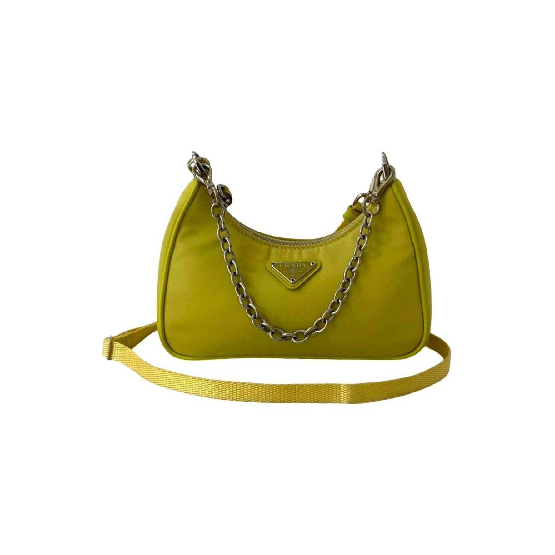 Prada Triangle Logo Metal Hardware Nylon Chain Mini Handbag Shoulder Bag Pochette
