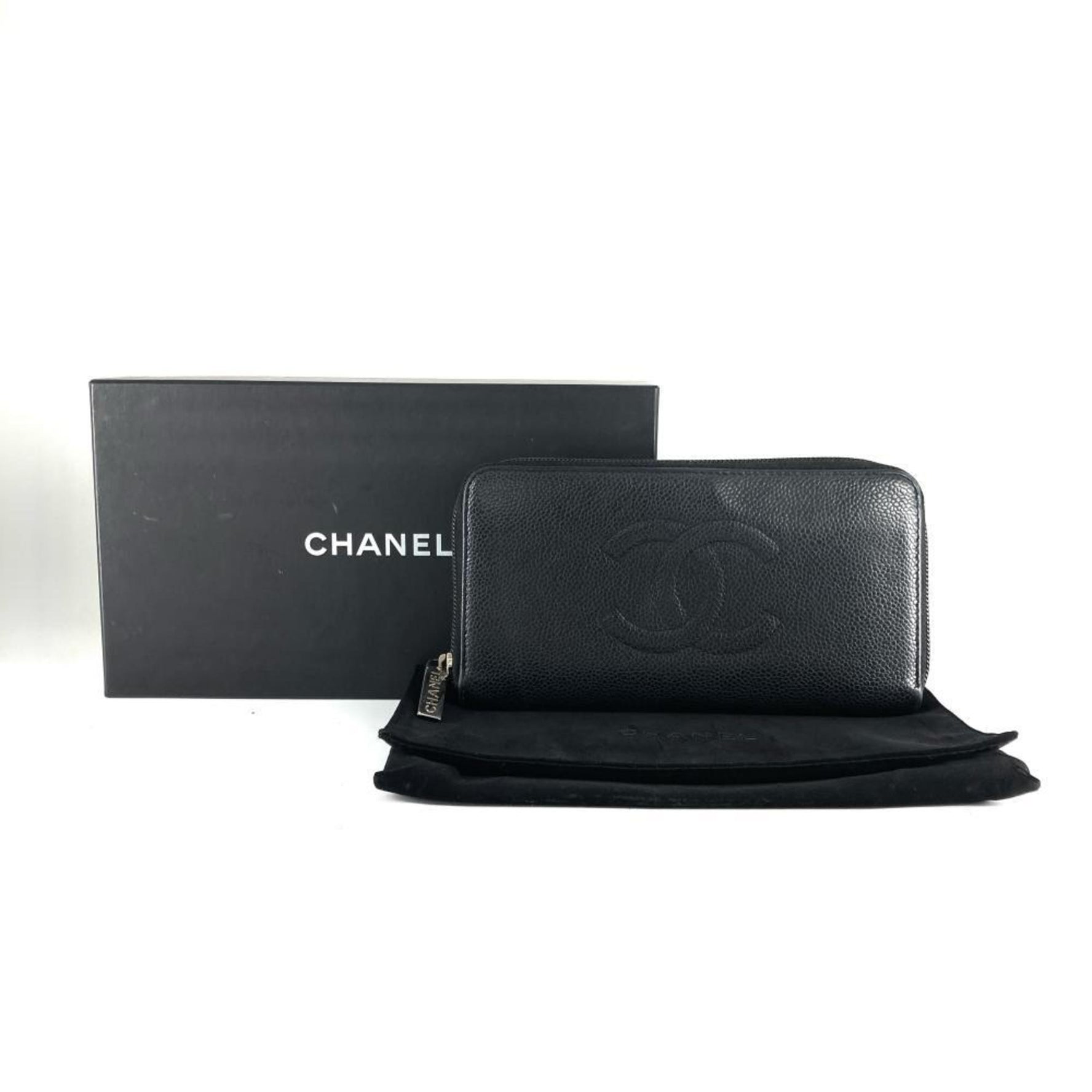 CHANEL Coco Mark Round Leather Caviar Skin Long Wallet