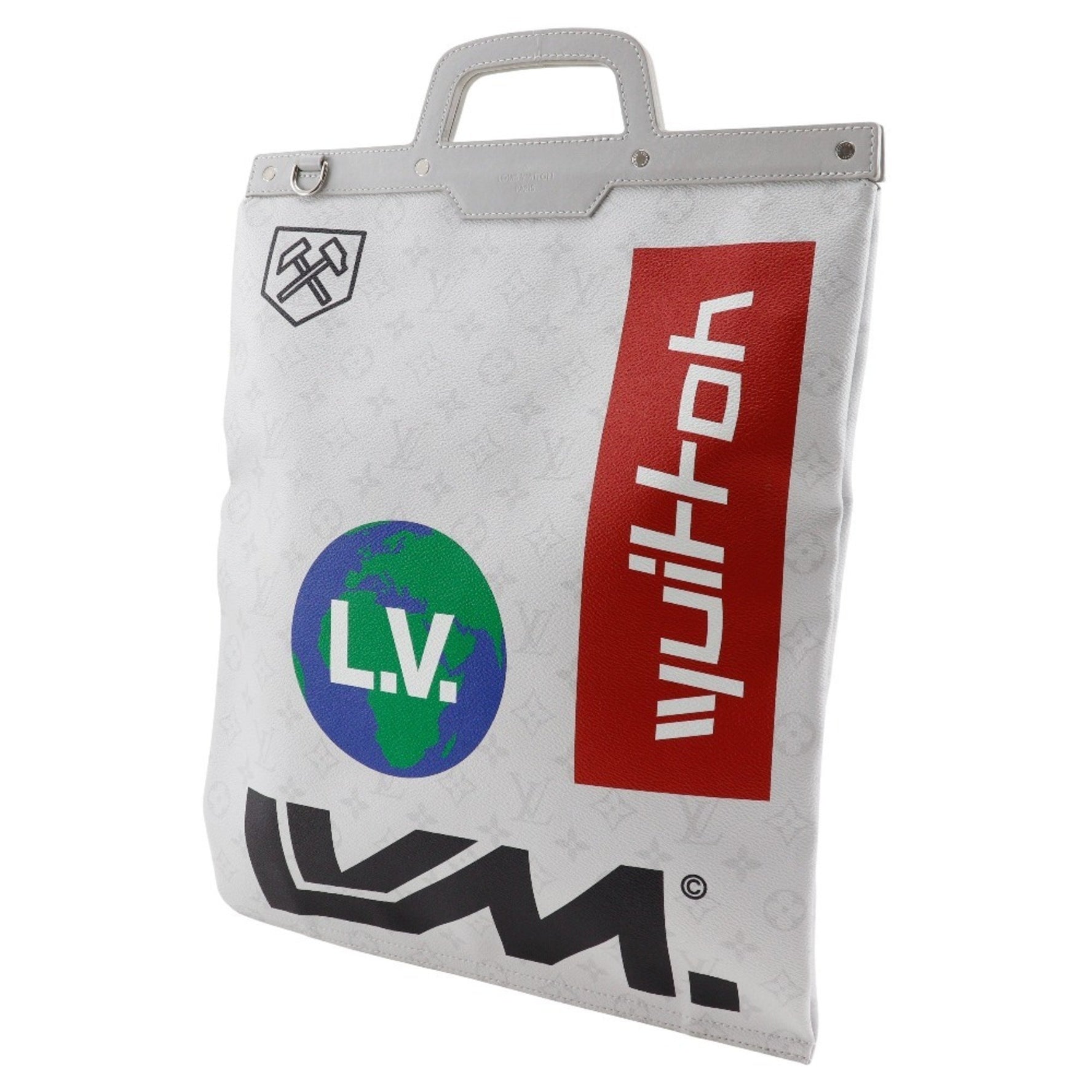 Louis Vuitton Flat vertical tote handbag x White Monogram canvas 2019 Light gray Type