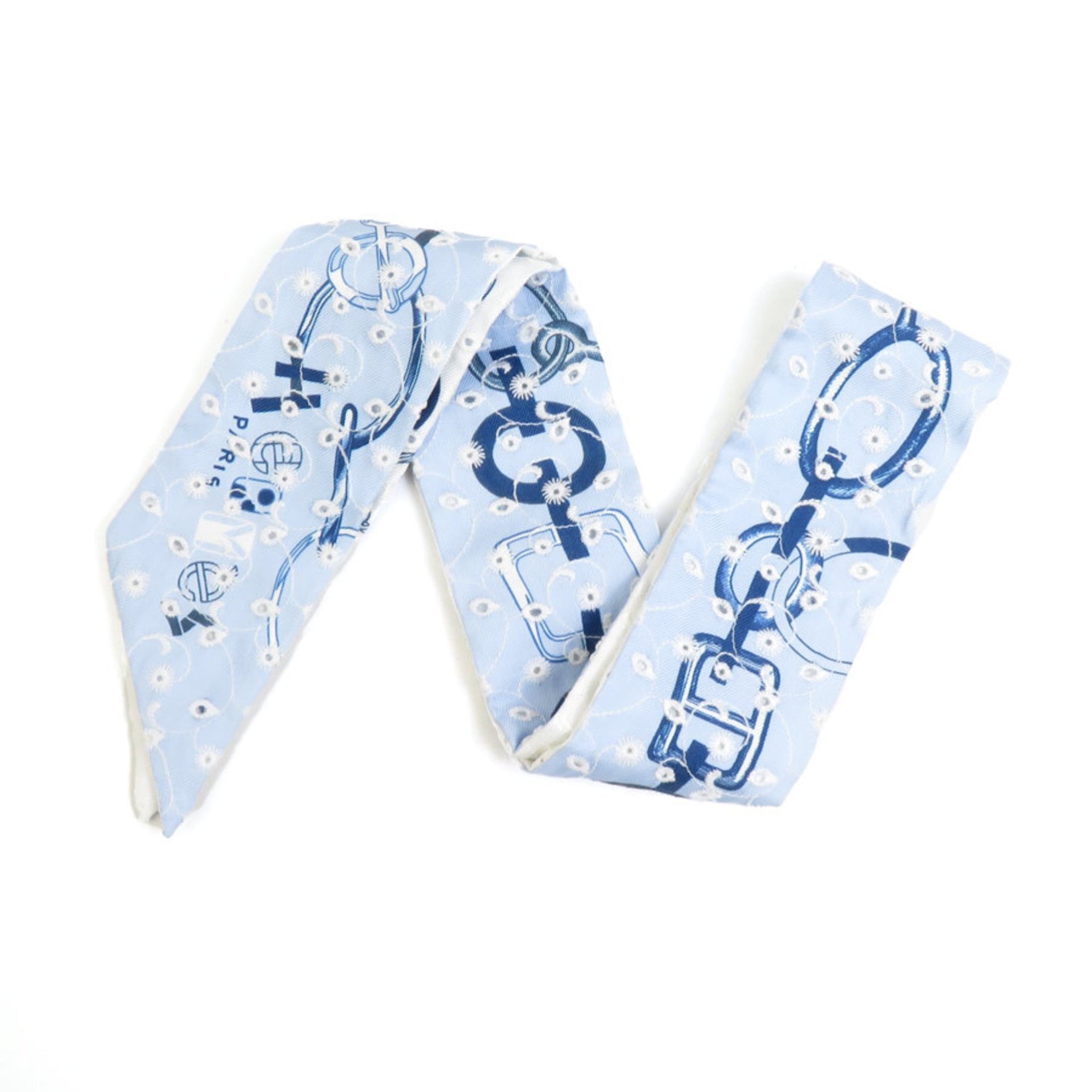 Hermes Scarf Muffler Twilly Silk Light Blue