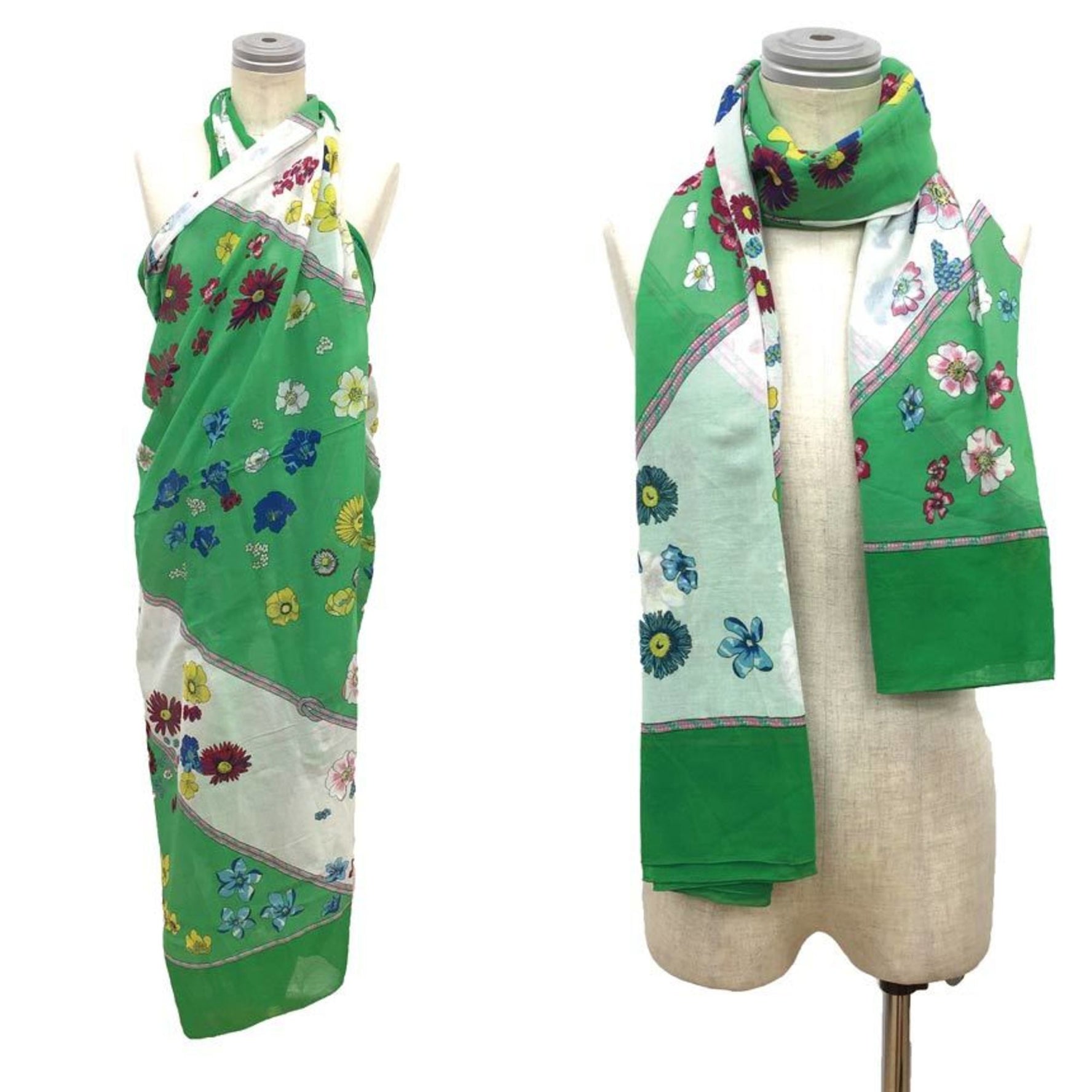 HERMES Scarf Stole Shawl Pareo Flower Large Long 100% Cotton Bedspread Sofa Cover Multicover