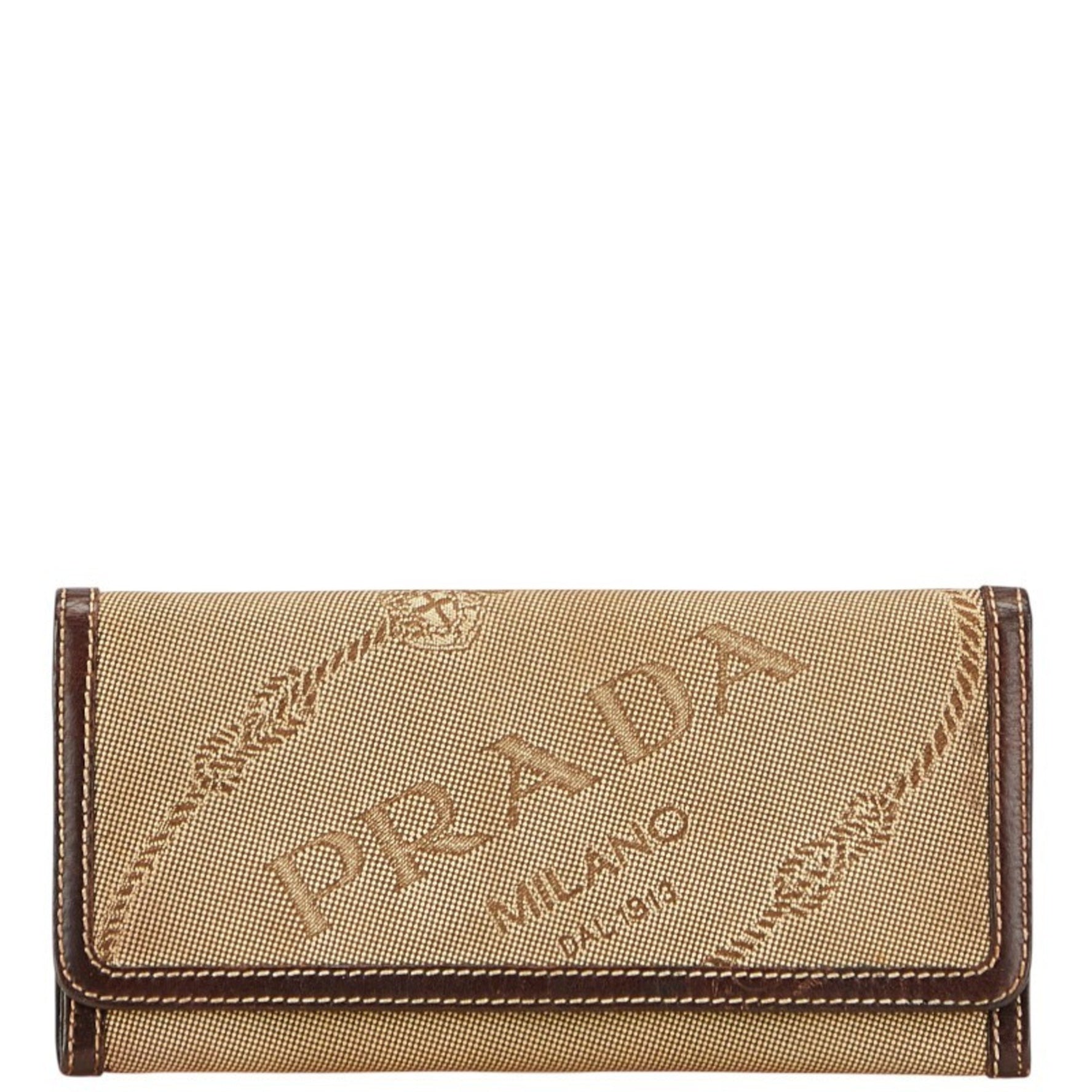 Prada Logo Jacquard Long Wallet Canvas Leather