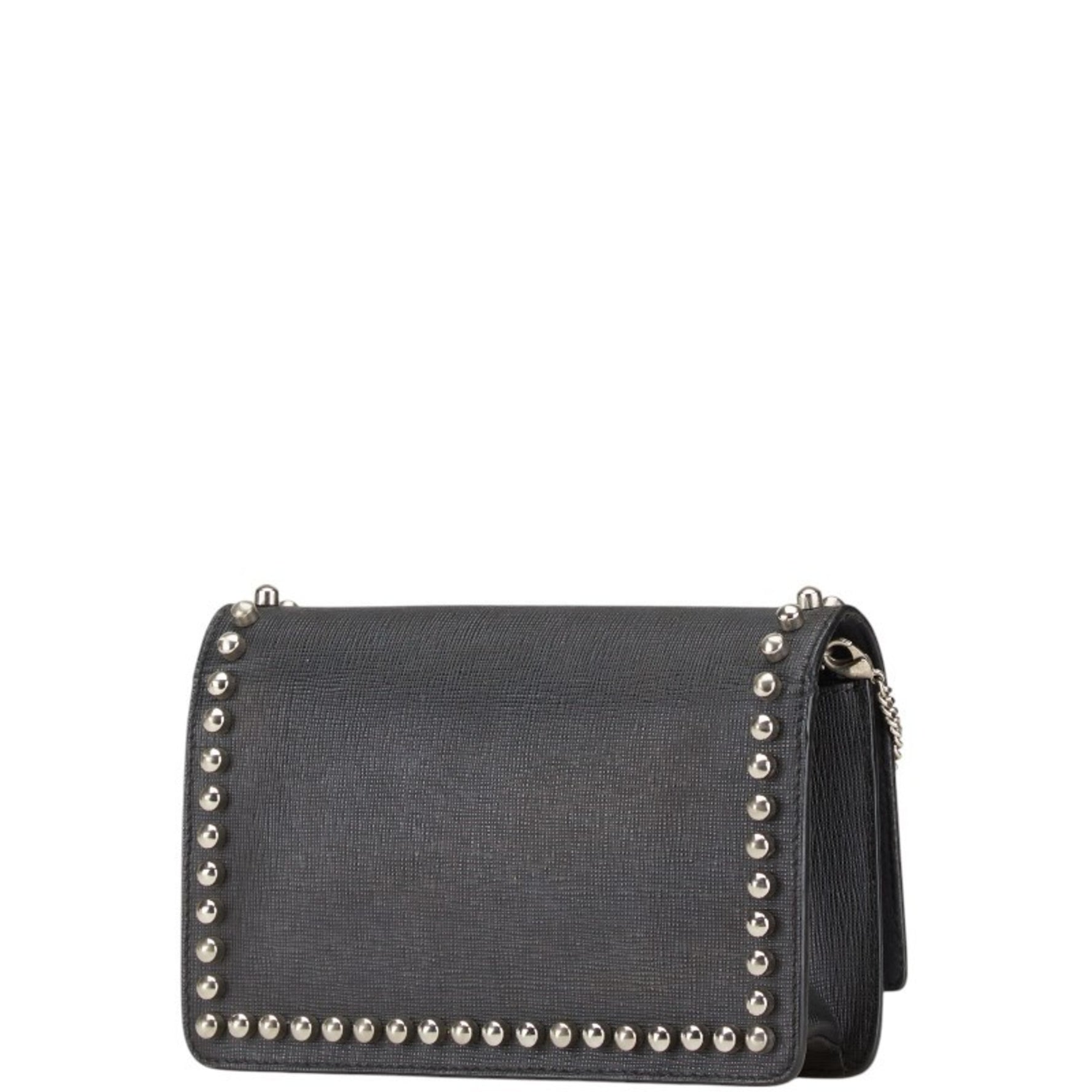 FENDI MONSTER KARL LAGERFELD WALLET CHAIN BLACK MULTICOLOR LEATHER FUR