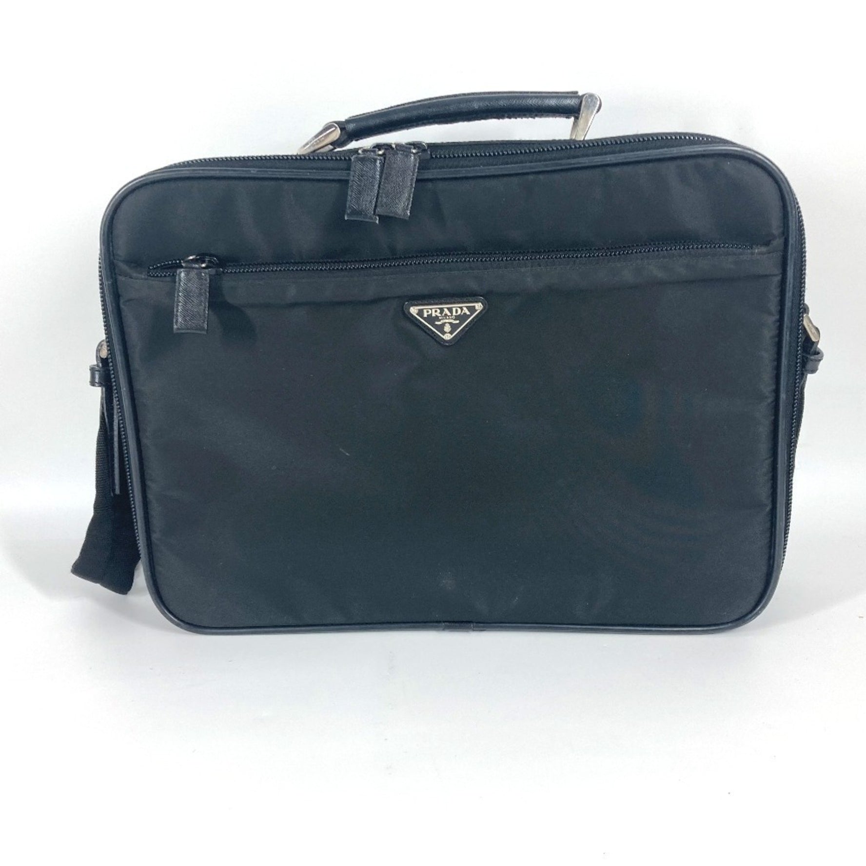 PRADA Triangle Logo Plaque Bag, Handbag, Business Shoulder Leather, Nylon, Men's