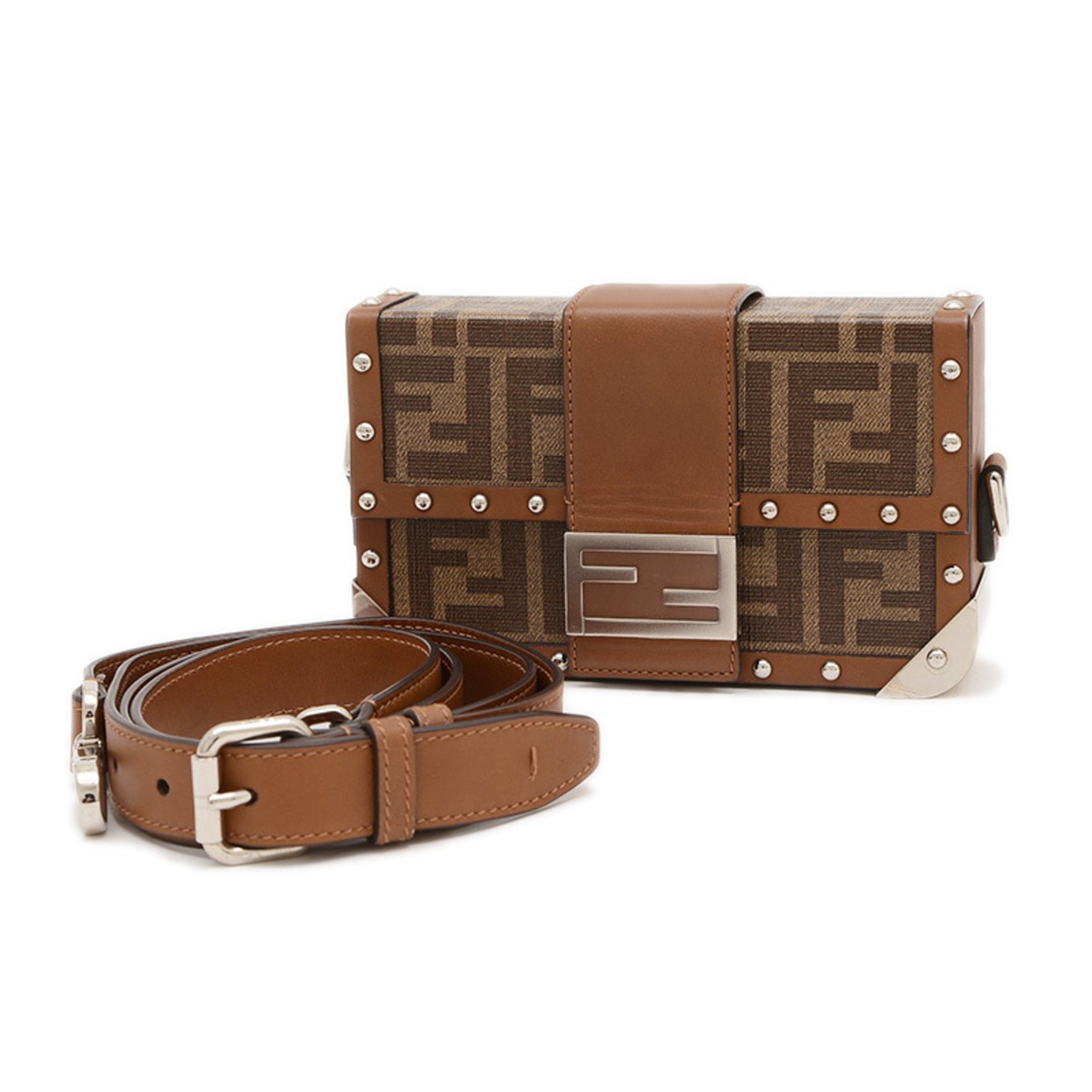 Fendi Zucca Bucket Trunk Shoulder Bag Canvas Leather BP