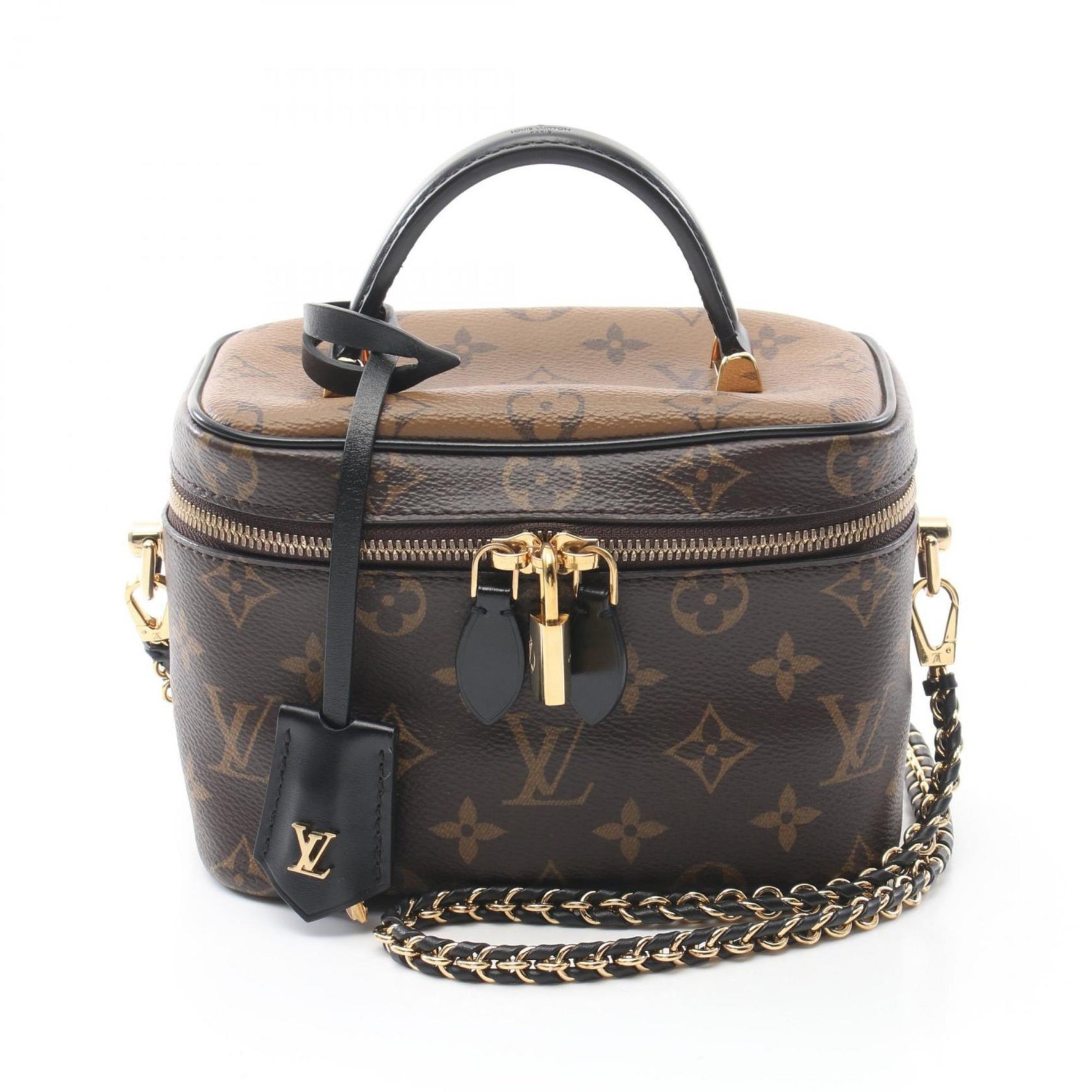 LOUIS VUITTON Vanity NV PM Handbag Coated Canvas Leather Monogram Reverse Brown Black