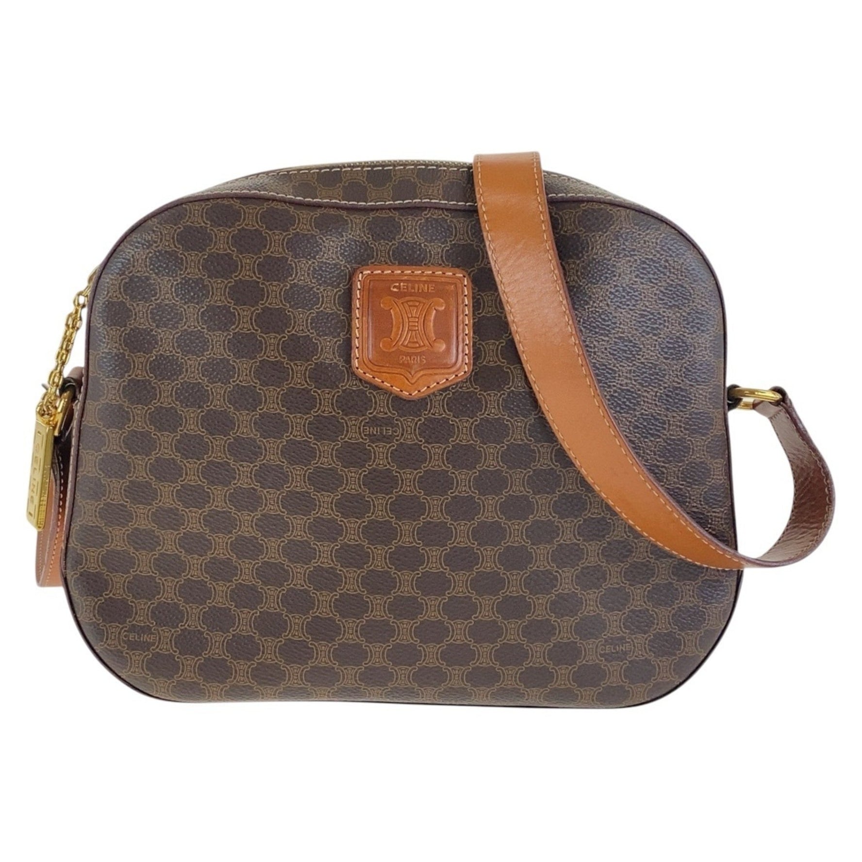 CELINE Vintage Macadam Gold Hardware Leather Crossbody Shoulder Bag Pochette