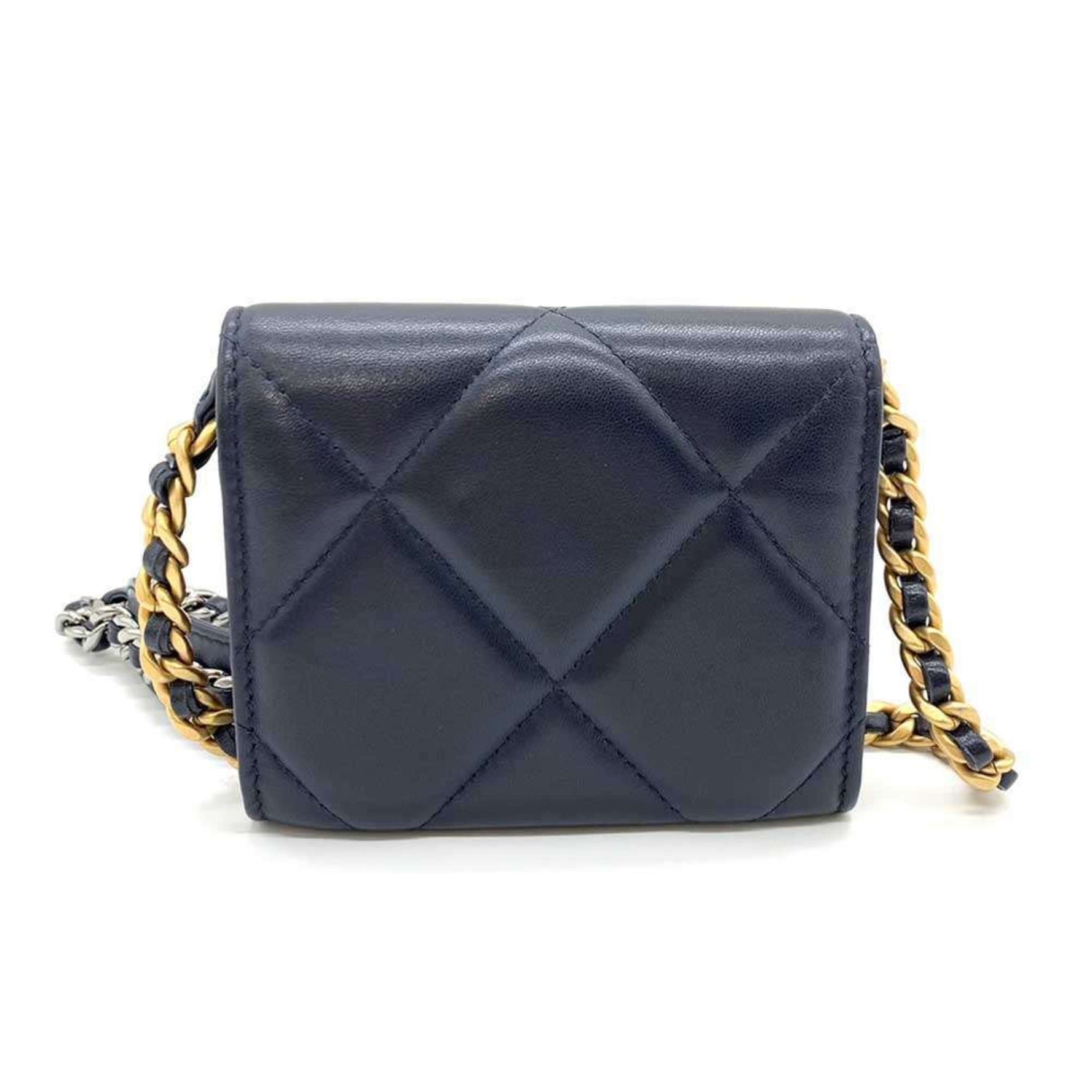 Chanel Wallet 19 Flap Coin Purse Blue x Chain Wallet/Coin Case Shoulder Bag Crossbody Lambskin Leather