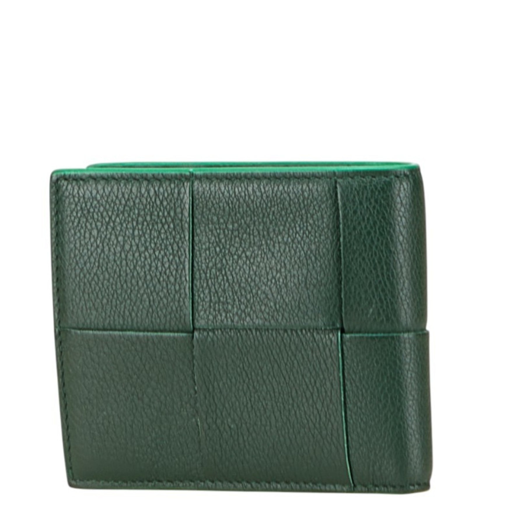 Bottega Veneta Maxi Intrecciato Cassette Bi-fold Wallet in Emerald Green Leather