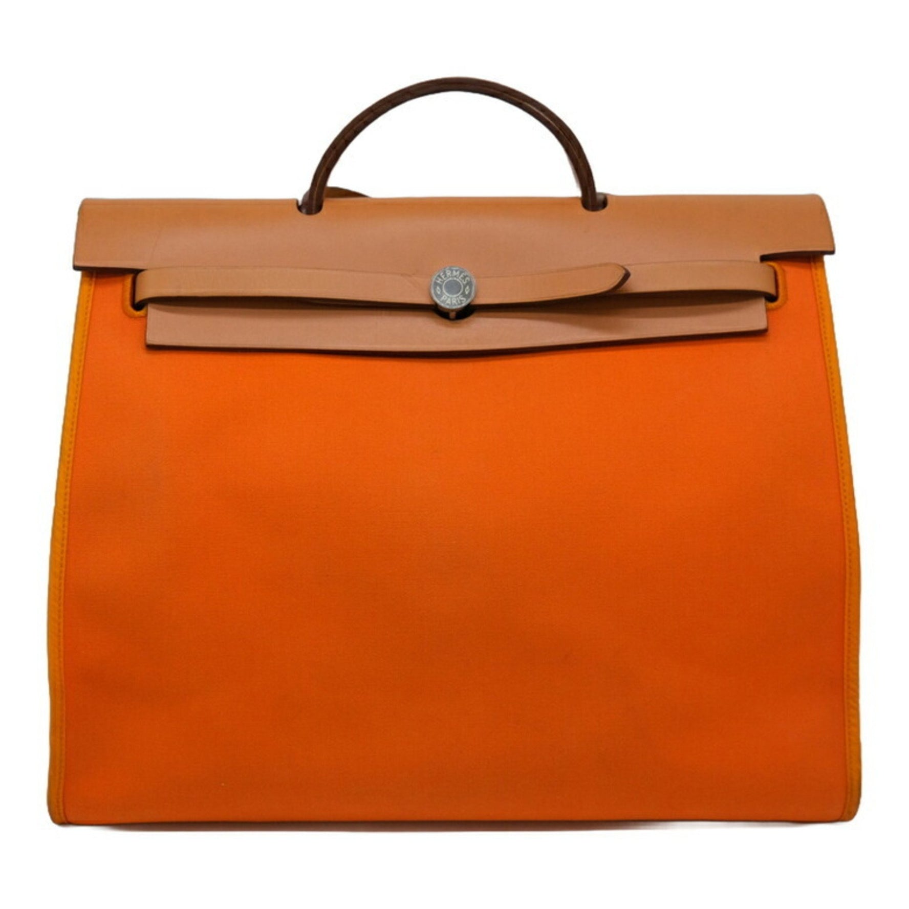 HERMES Airbag Zip MM Shoulder Bag Handbag Toile Officier Leather