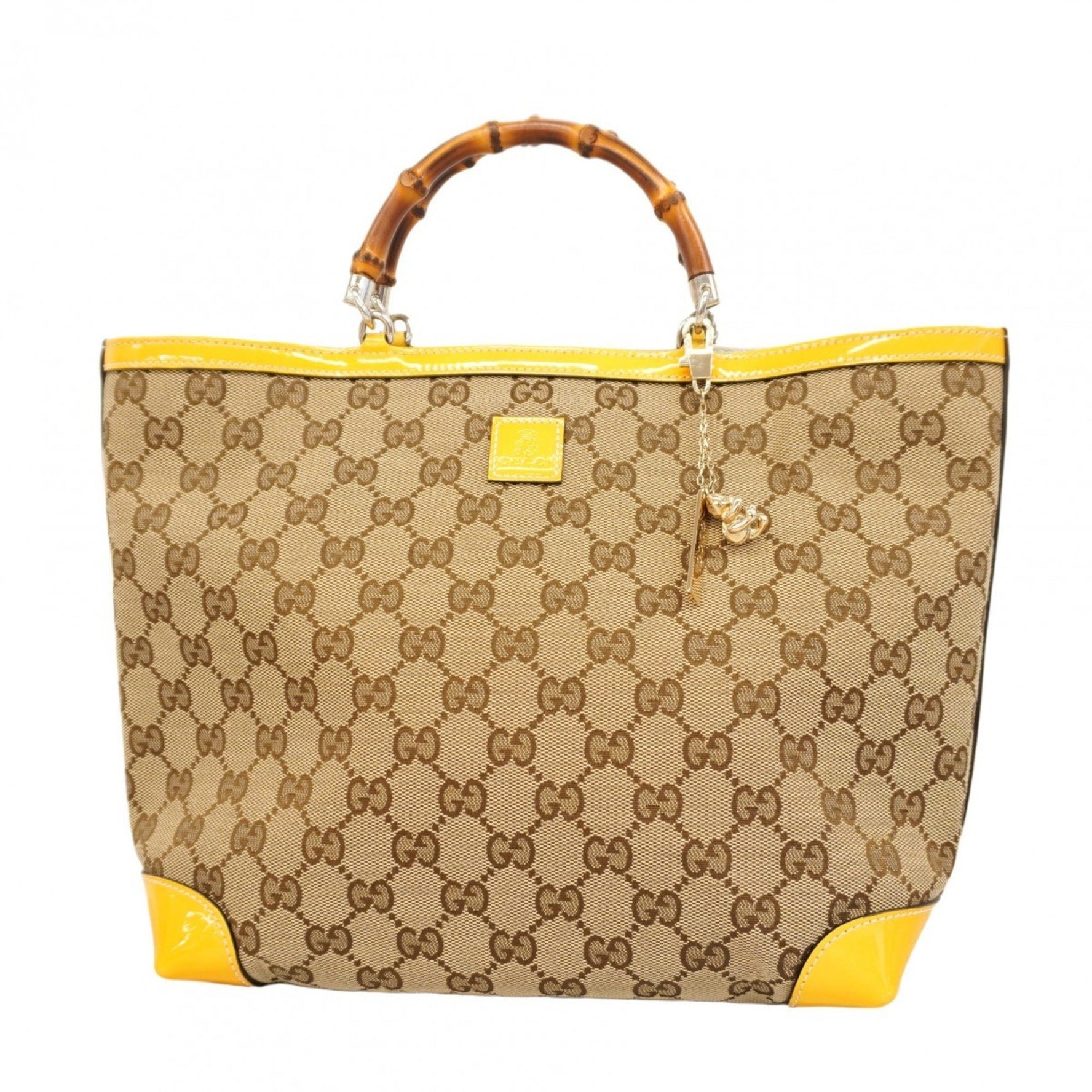 Gucci GG Canvas Bamboo Tote Bag Brown Yellow