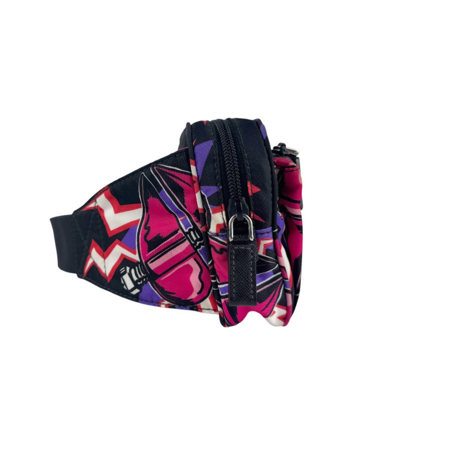 Prada x Universal nylon waist bag, black, pink, and silver