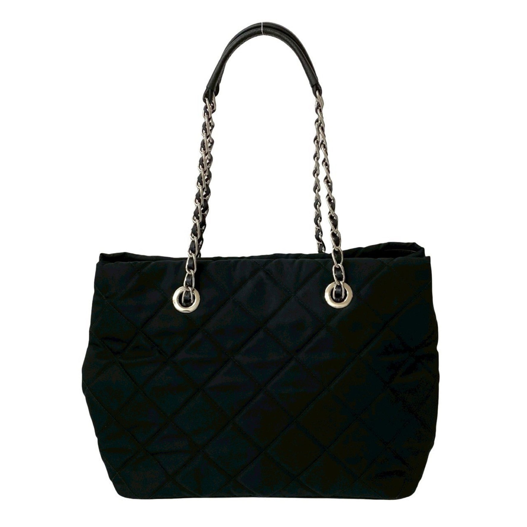 PRADA Triangle Logo Metal Fitted Quilted Nylon Leather Semi-Shoulder Bag Mini Tote