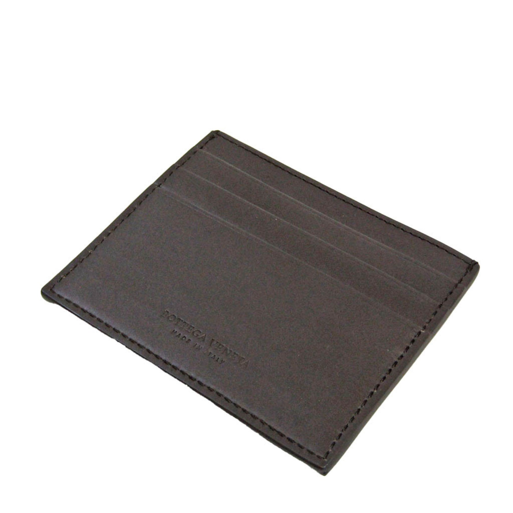 Bottega Veneta Contrast Punching Leather Card Case Dark Brown
