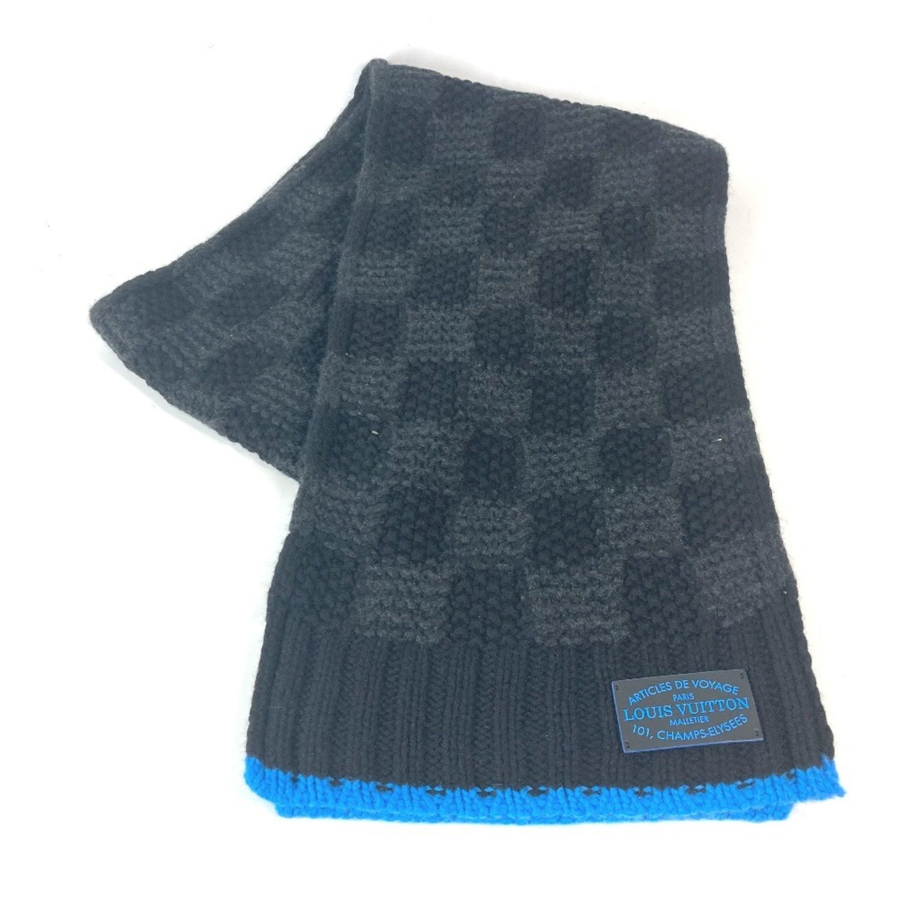 Louis Vuitton Damier Bicolor Echarpe Helsinki Taiga Articles de Voyage Leather Tag Scarf Cashmere Men's Black