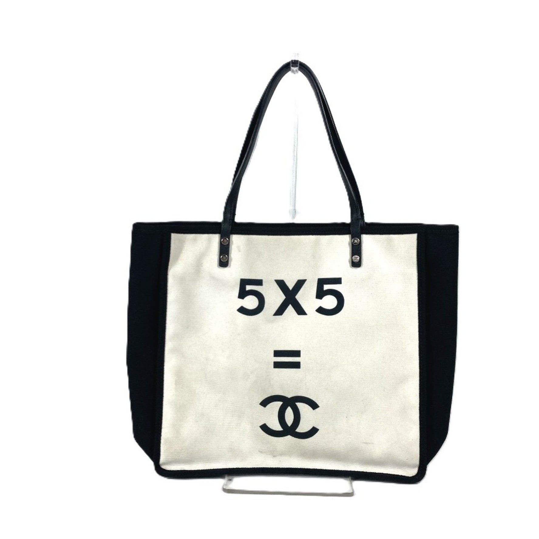 CHANEL Let's Lemon Straight Tote Bag Shoulder Canvas Leather Black