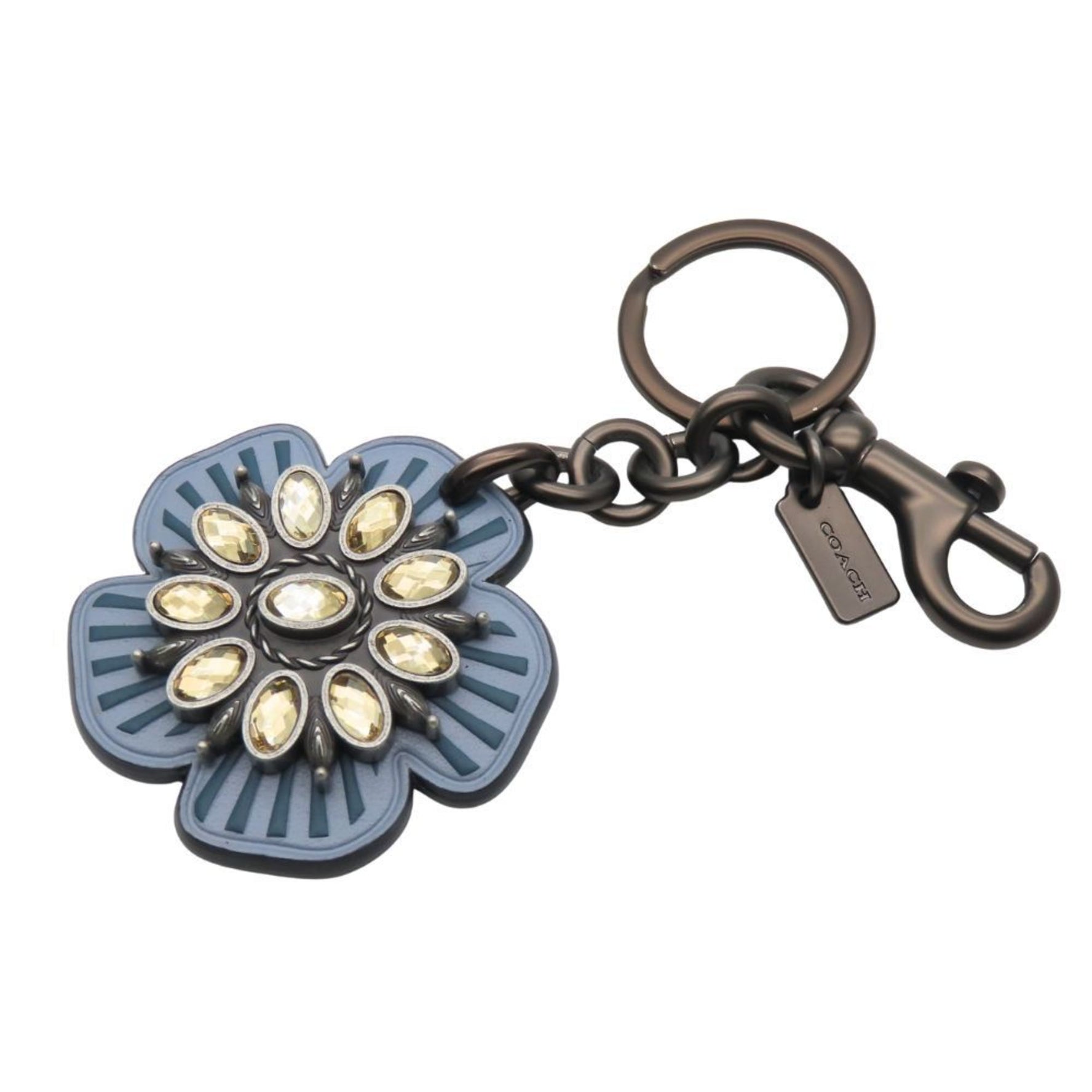 Coach Tea Rose Leather Rhinestone Keychain Bag Charm