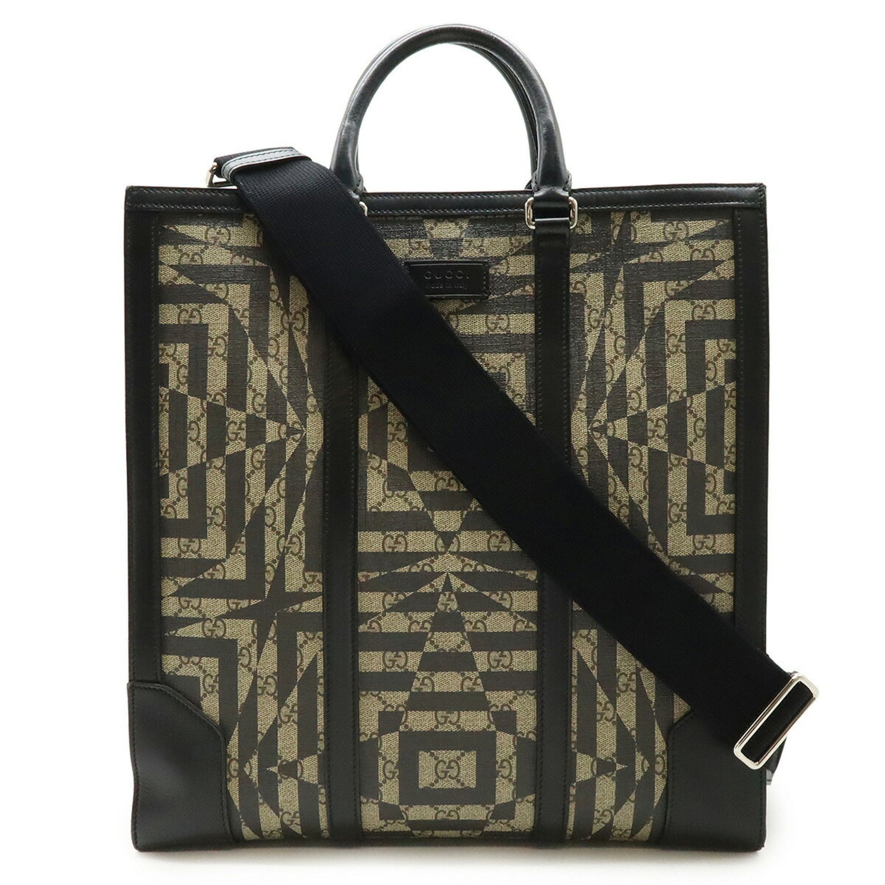 GUCCI GG Kaleidoscope Tote Bag Shoulder PVC Leather Beige Black