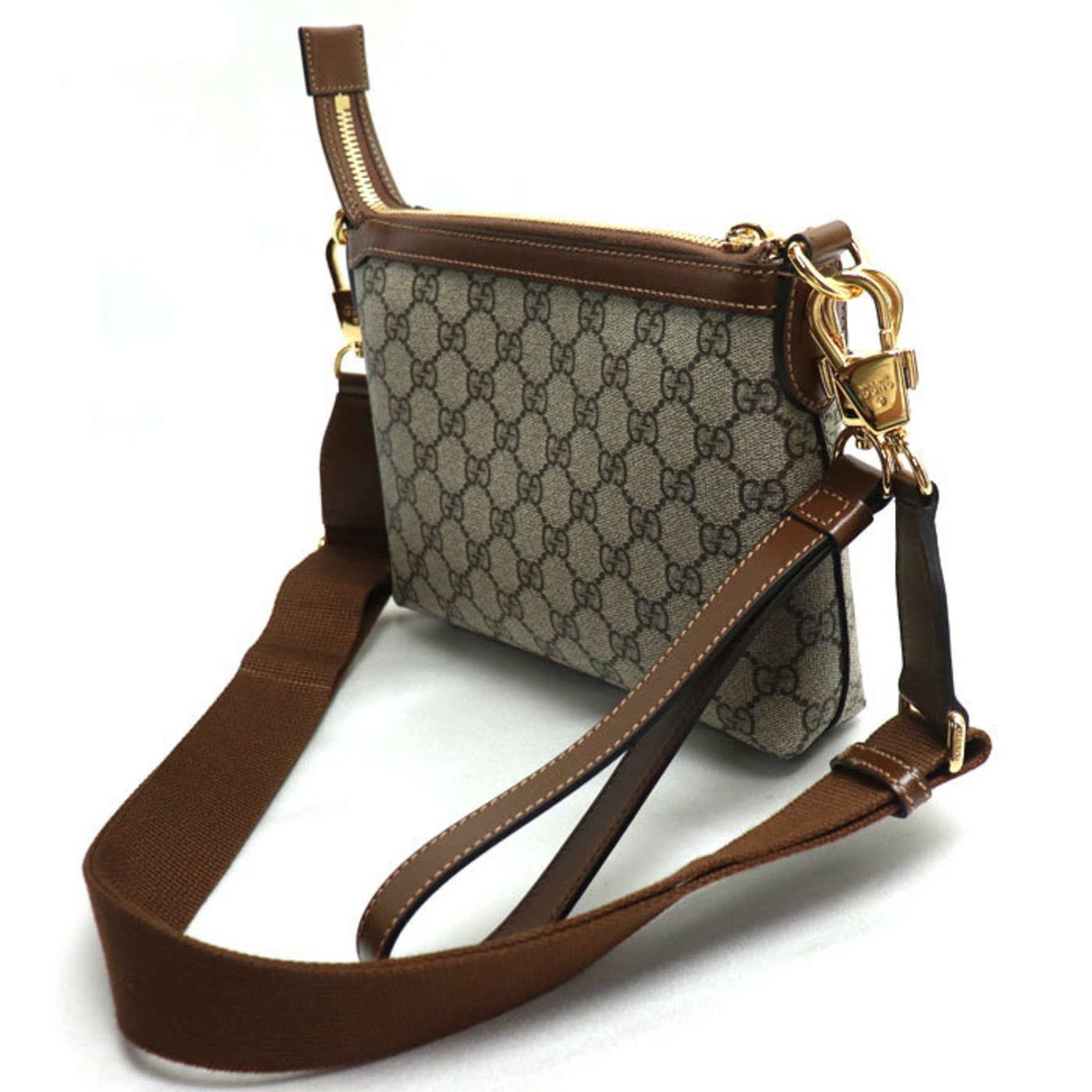GUCCI GG Supreme Shoulder Bag Beige & Ebony Brown 8563