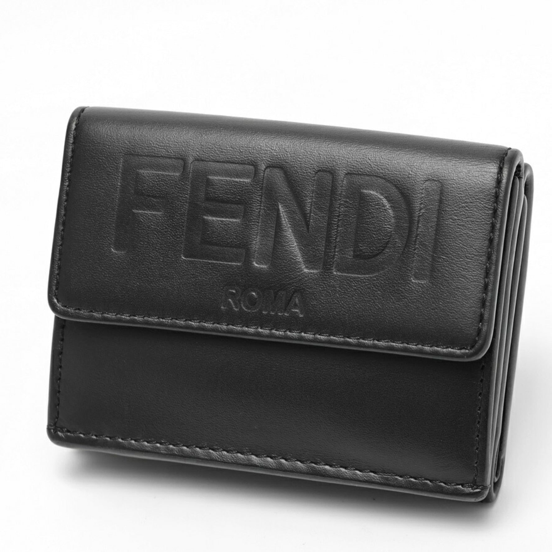 FENDI Embossed Tri-fold Compact Wallet Leather