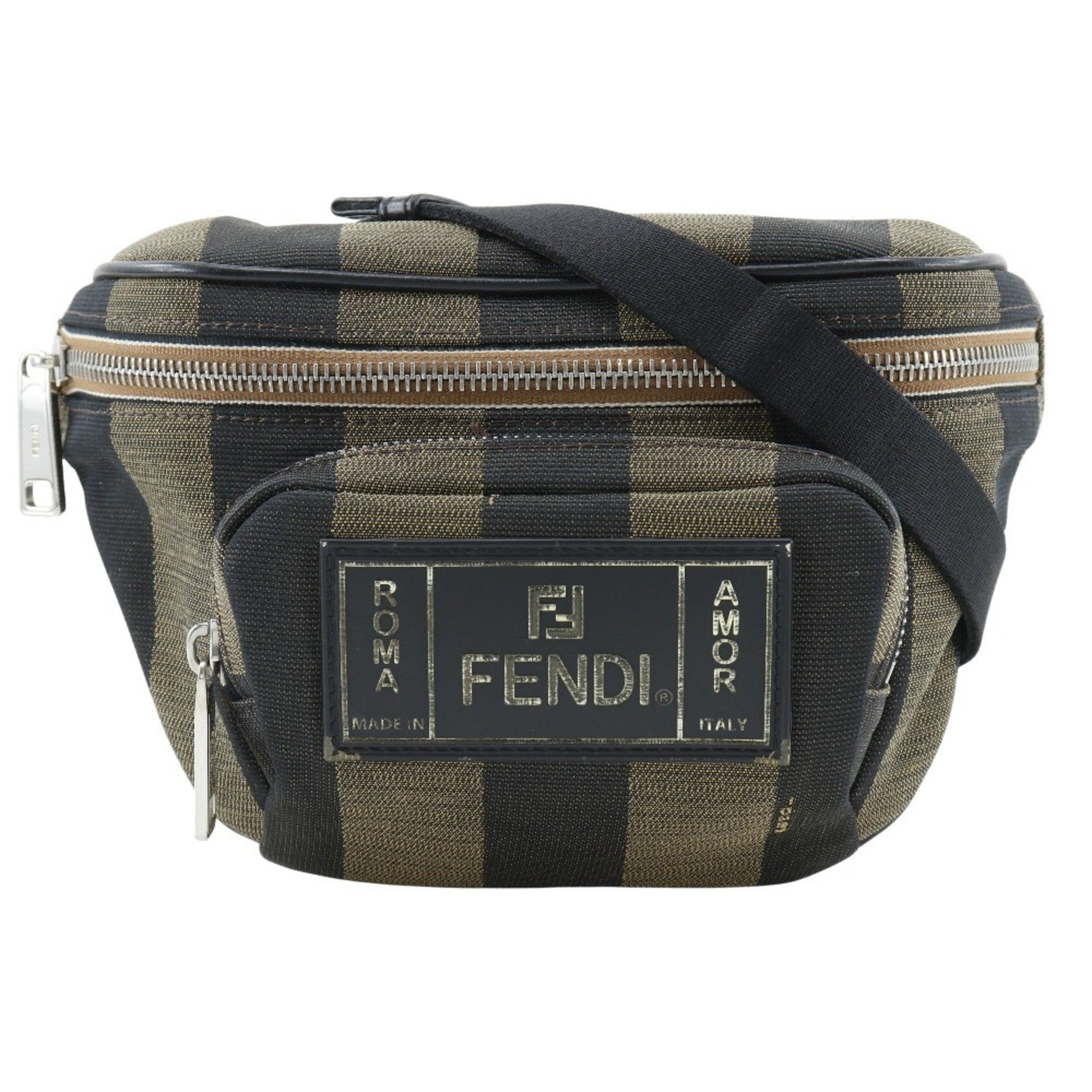 FENDI Pecan Stripe Waist Bag Body Nylon Canvas Unisex