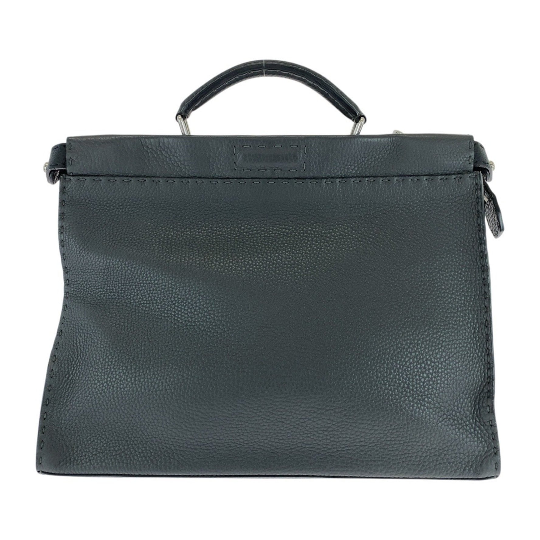 FENDI Selleria Peekaboo Grey Silver Hardware Leather Business Bag Briefcase