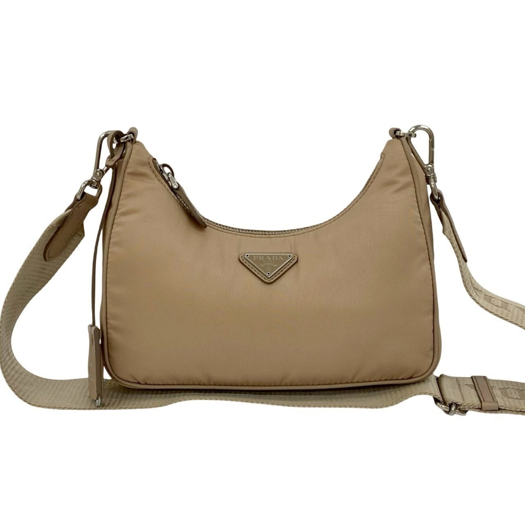 Prada Re-Edition Triangle Logo Hardware Nylon and Saffiano Leather Semi-Shoulder Bag