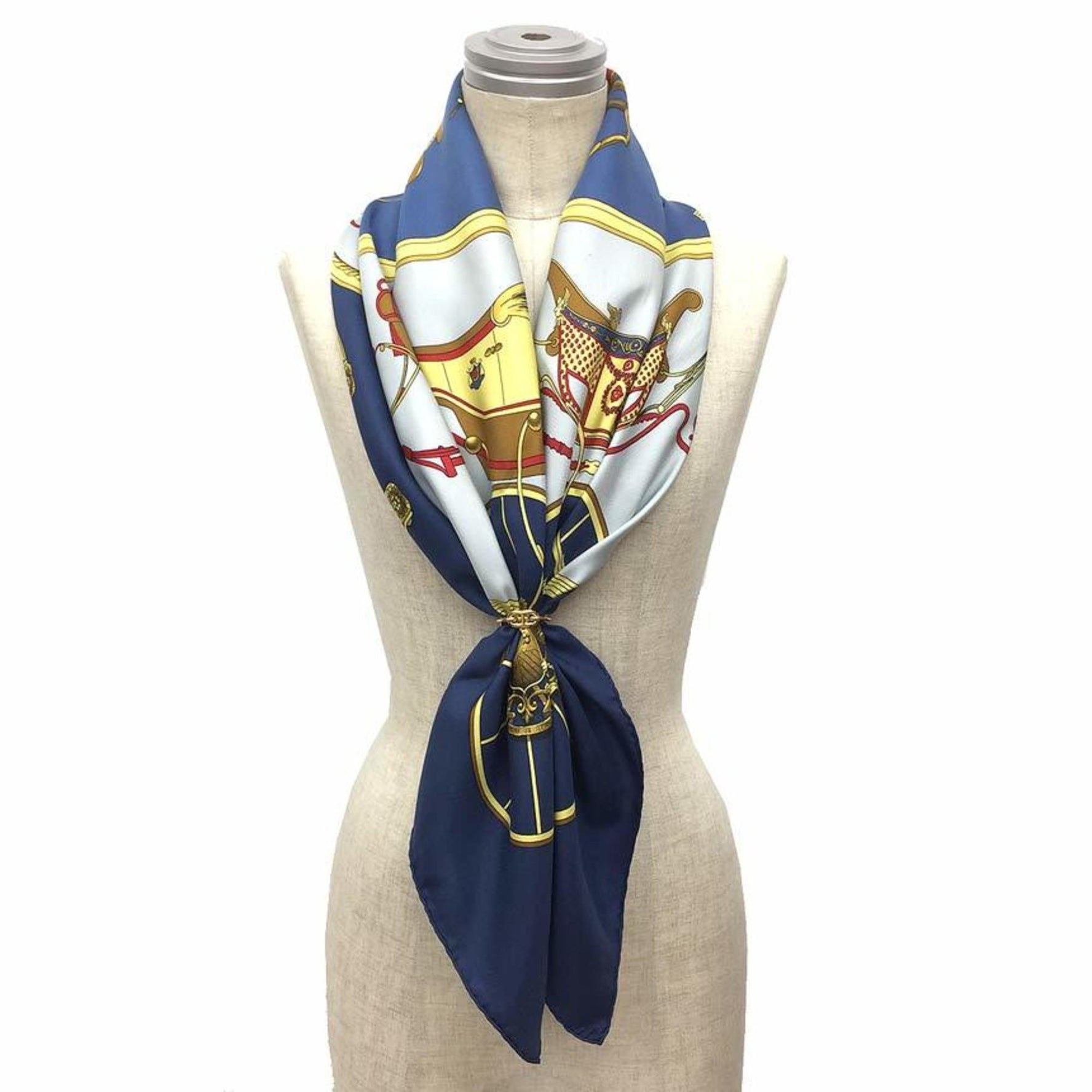 HERMES Carre 90 Scarf Muffler SPRINGS Carriage Pattern 100% Silk