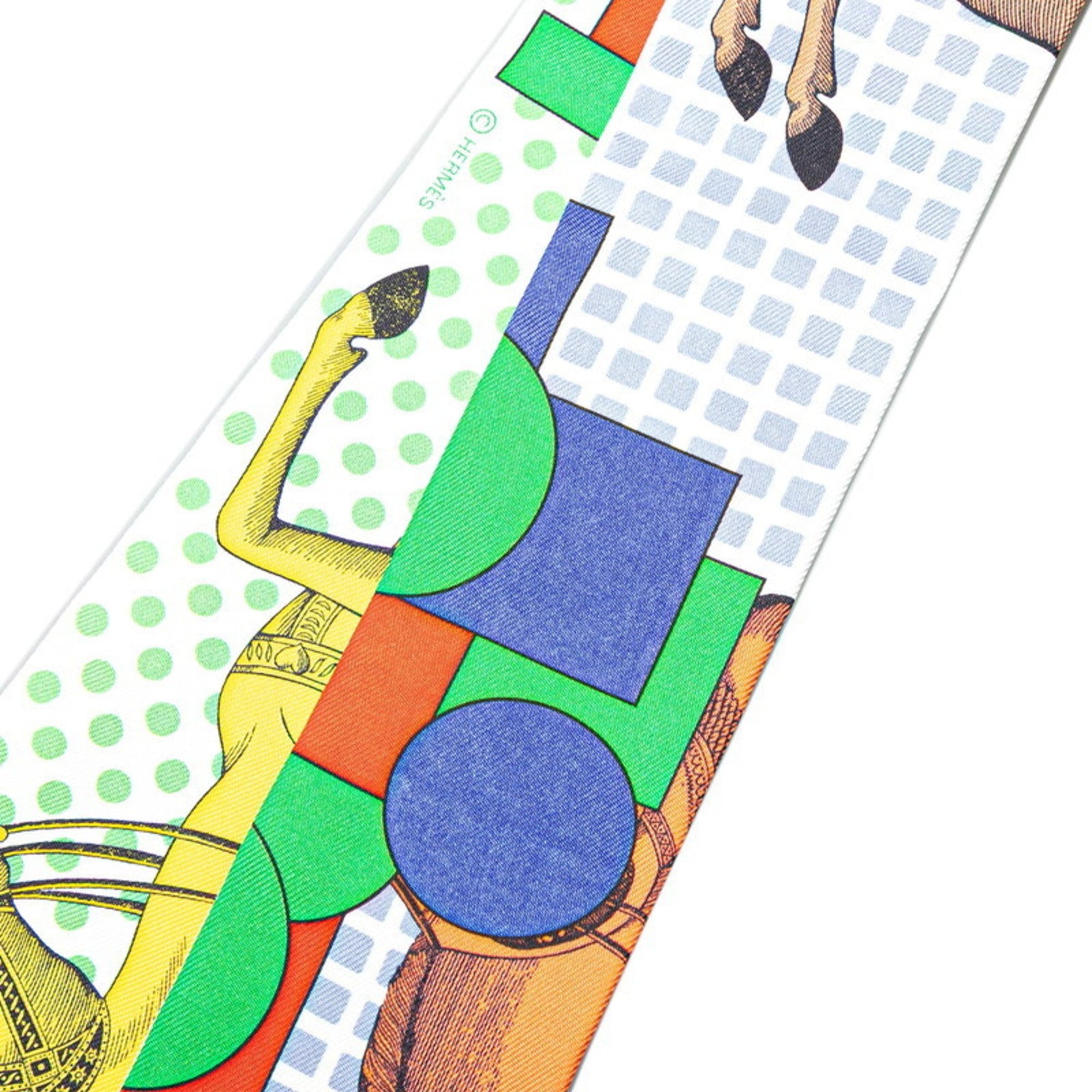 Hermès Twilly CAVALIER EN FORMES Scarf, White and Multicolor Silk, HERMES
