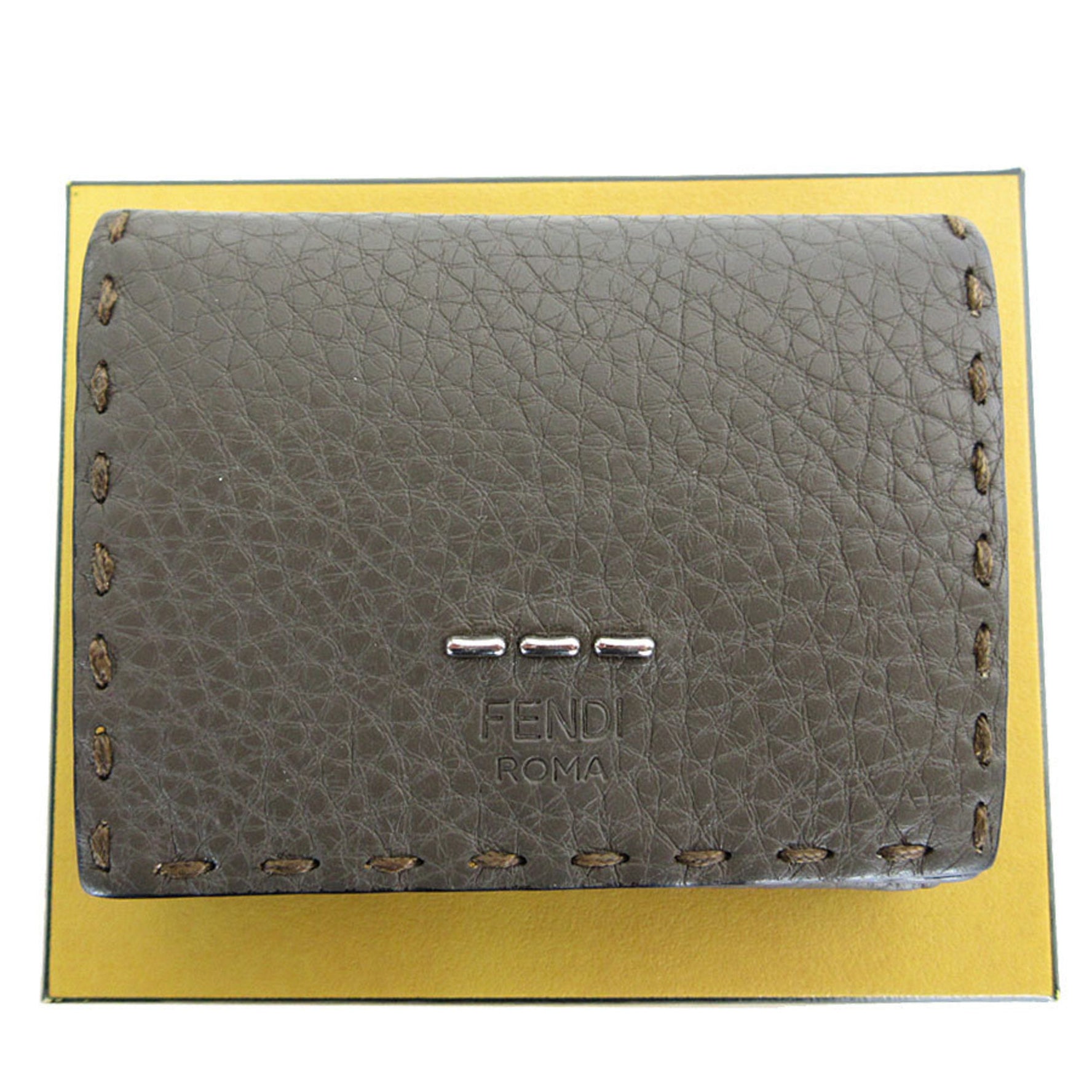 FENDI Tri-fold wallet Leather Grey Silver
